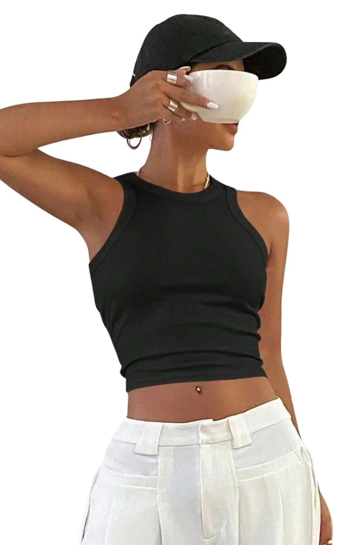 Top Acanalado. Camiseta Sin Mangas Mujer, Polera Invierno. 002-1
