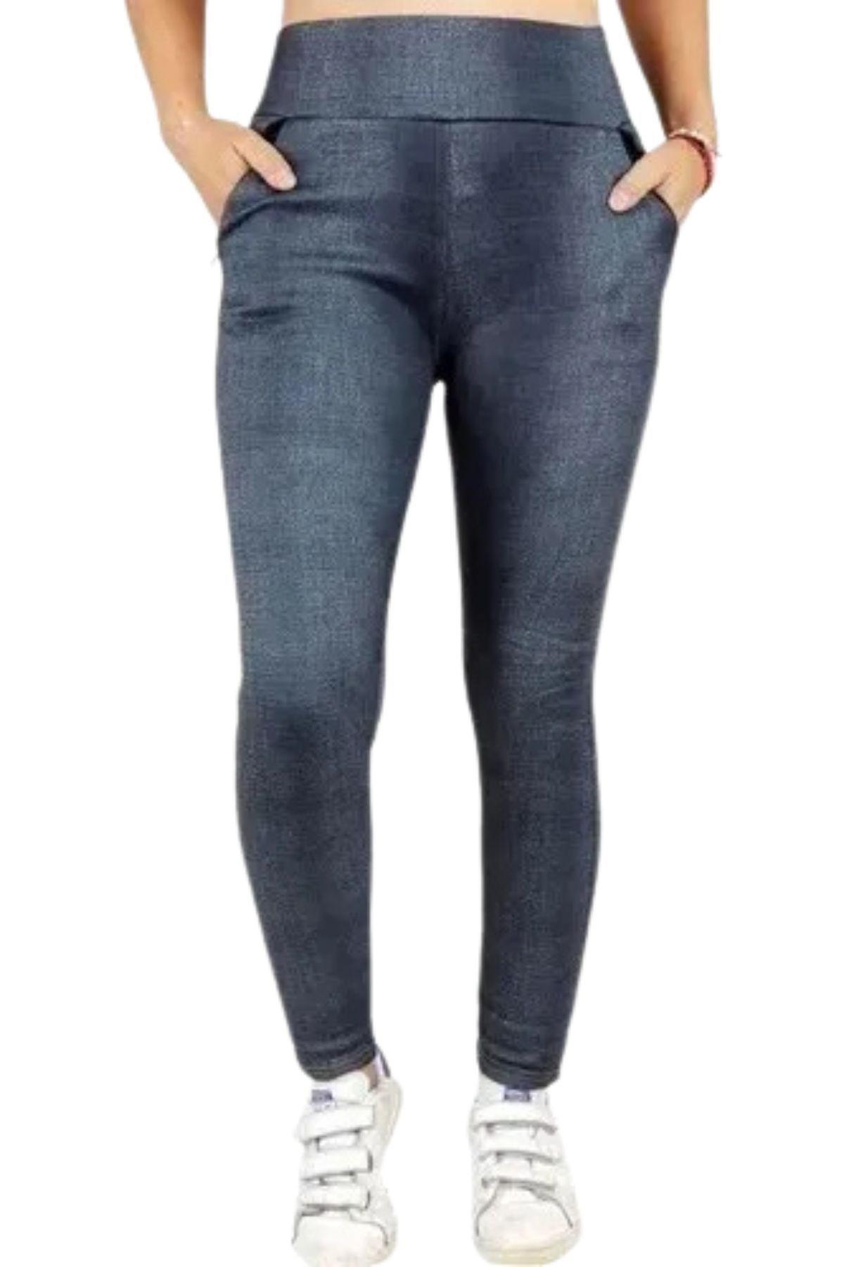Pantalón Calza Tela Jeans Forro Piel. Leggins Cierres. 0338-0