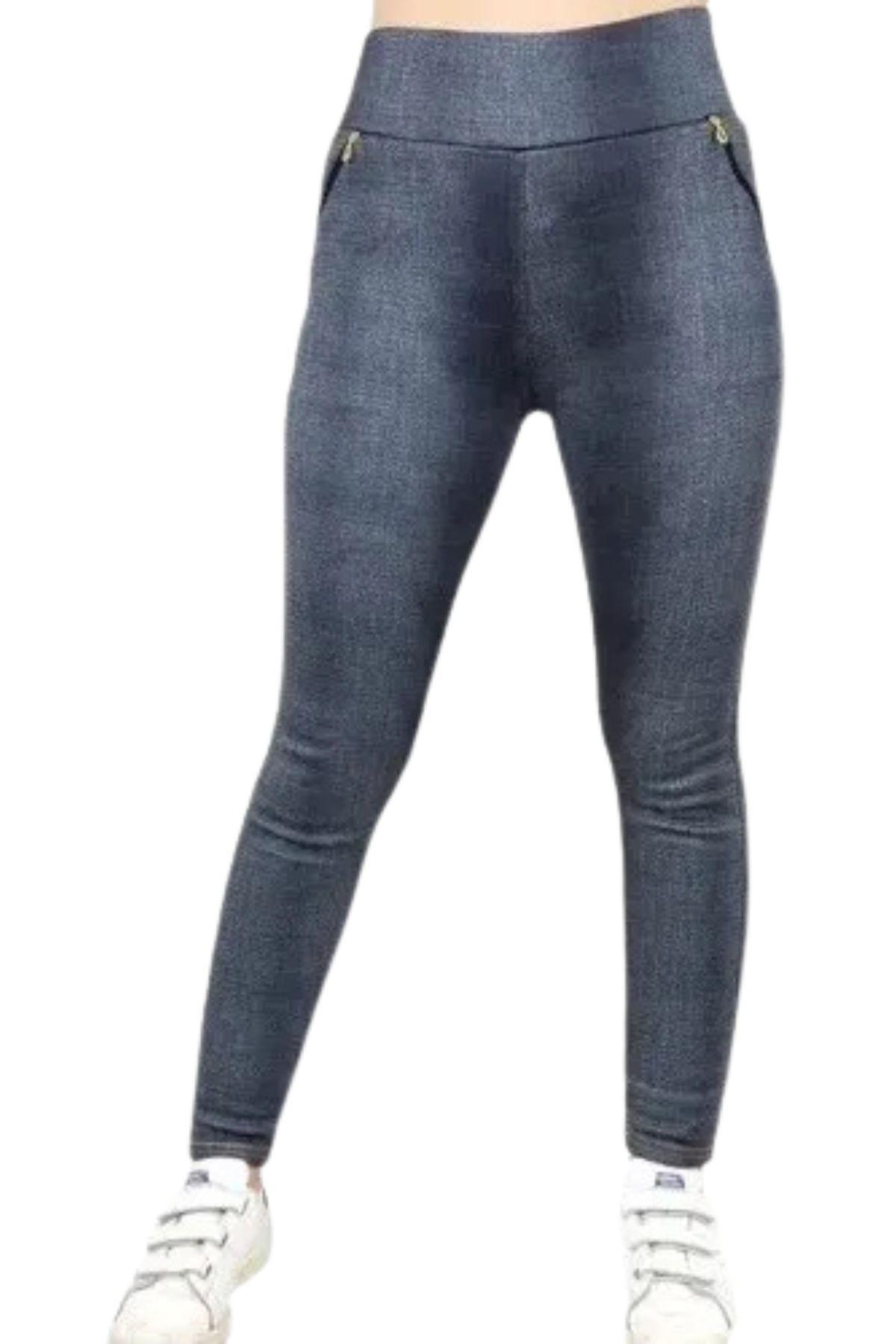 Pantalón Calza Tela Jeans Forro Piel. Leggins Cierres. 0338-1