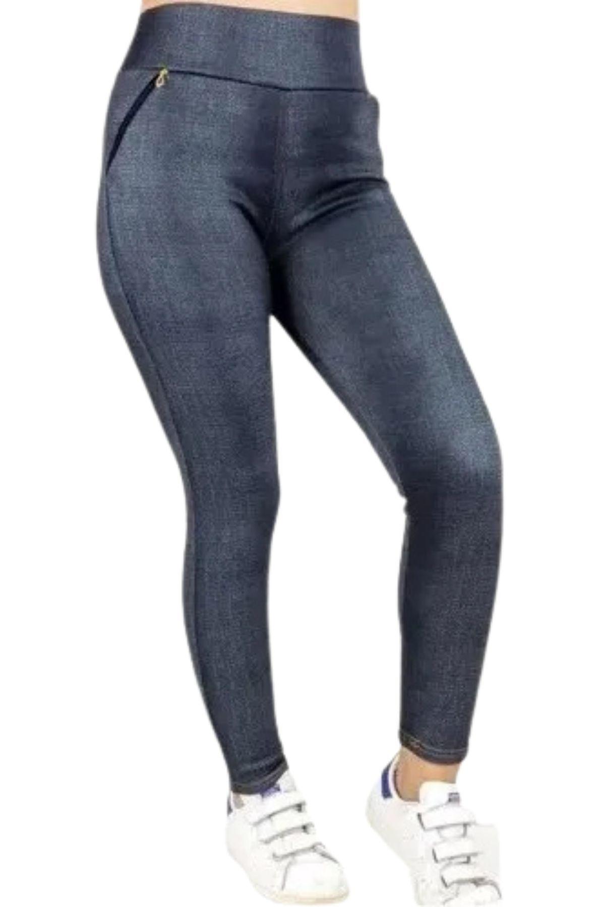 Pantalón Calza Tela Jeans Forro Piel. Leggins Cierres. 0338-2