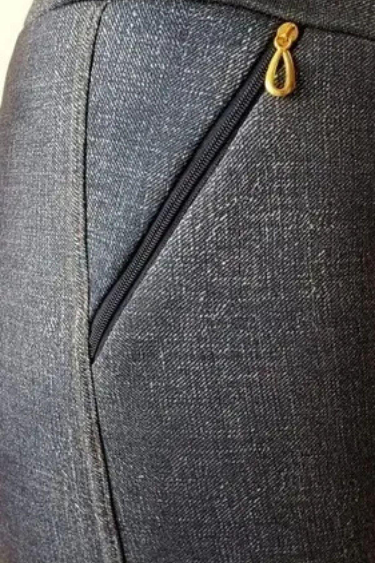 Pantalón Calza Tela Jeans Forro Piel. Leggins Cierres. 0338-3