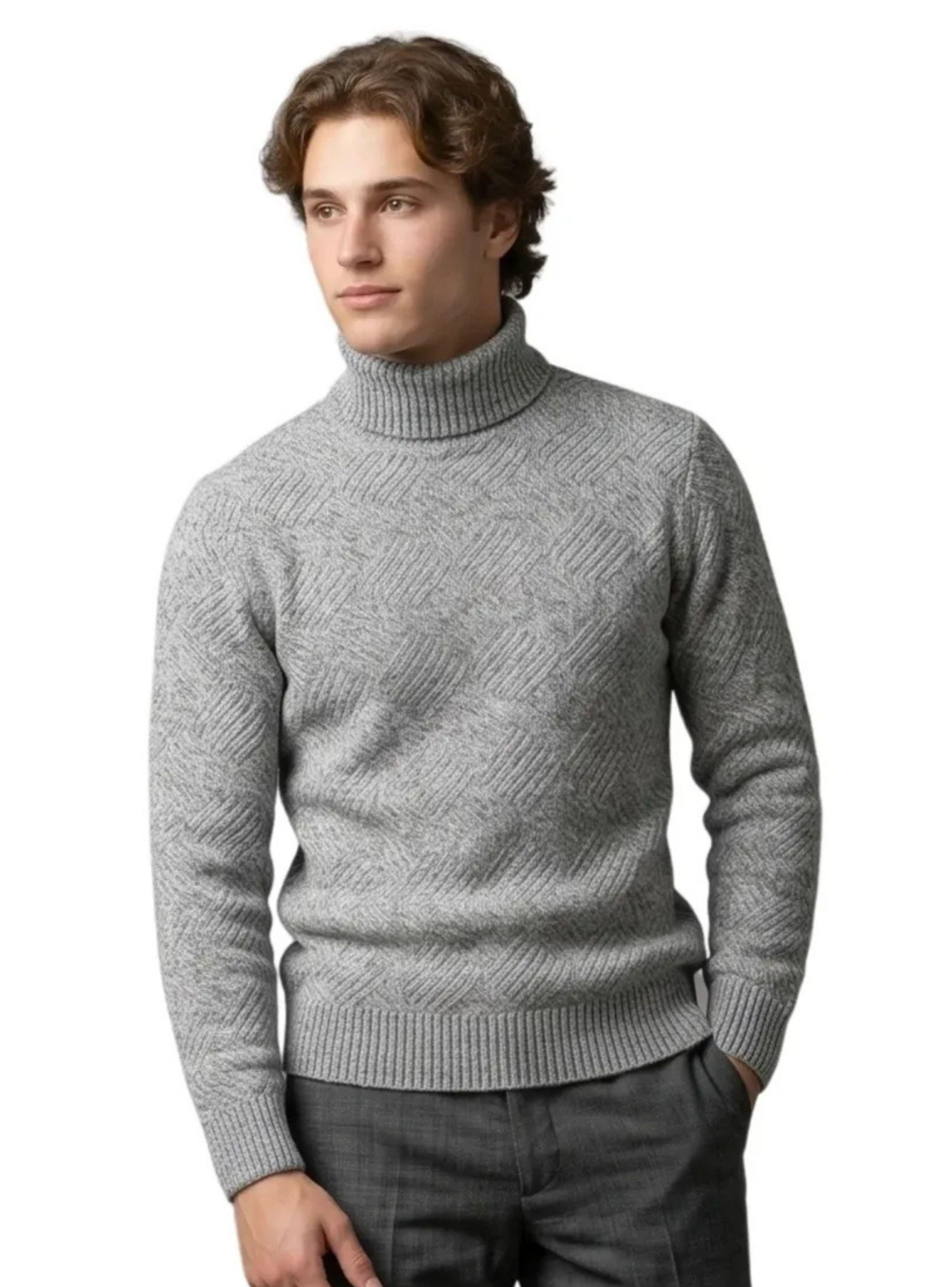 Sweater Hombre Cuello Alto Tejido De Lana Premium Elegante 7206-2