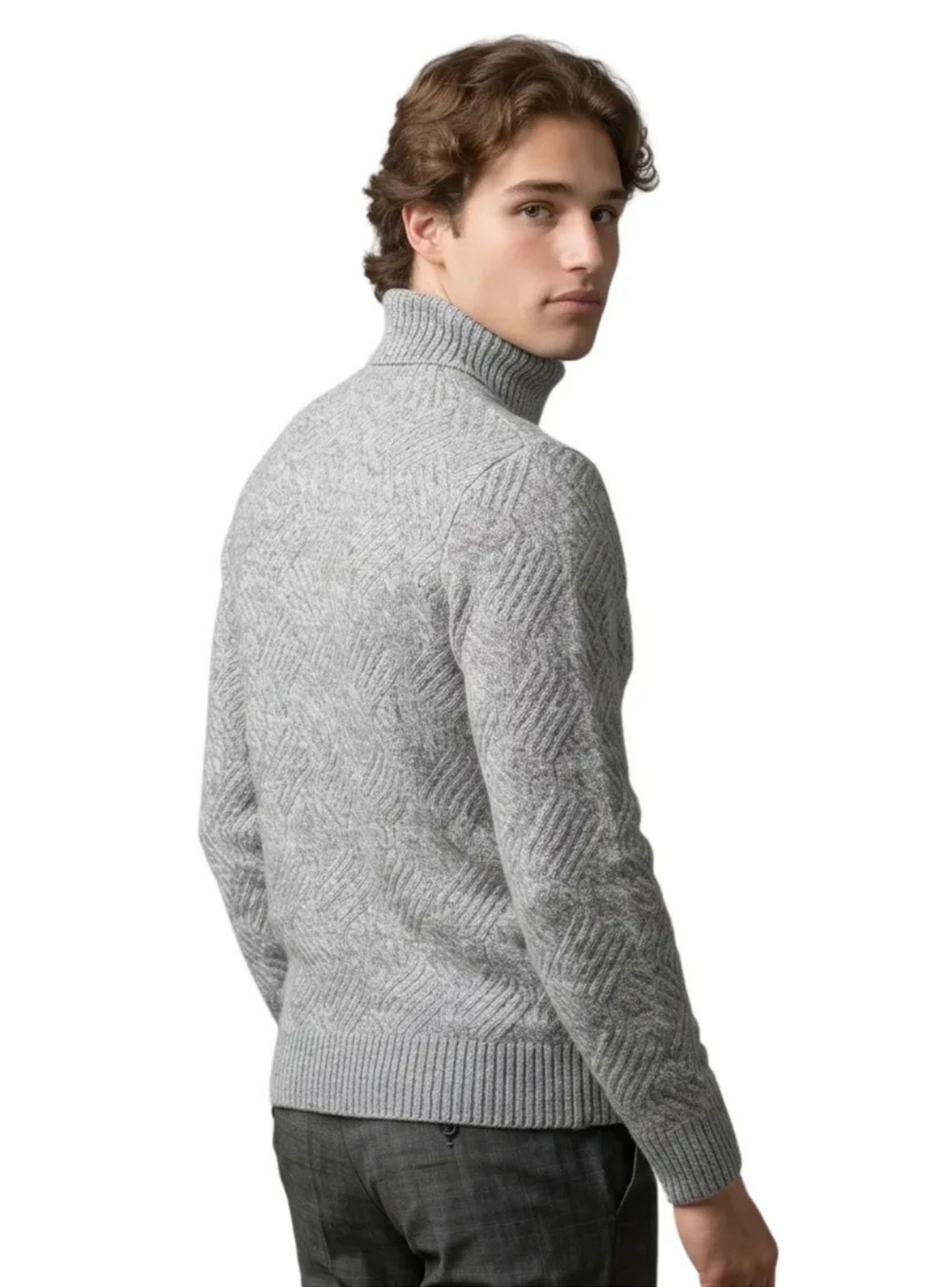 Sweater Hombre Cuello Alto Tejido De Lana Premium Elegante 7206-3