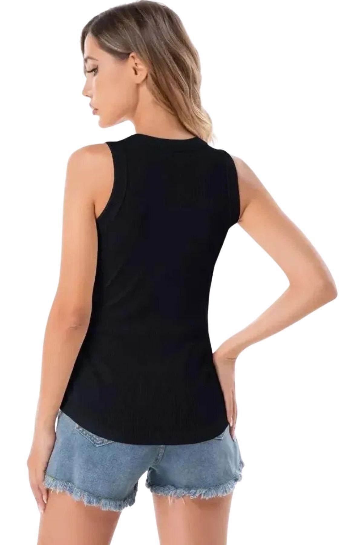 Top Acanalado. Camiseta Sin Mangas Mujer, Polera Básica. 001-3