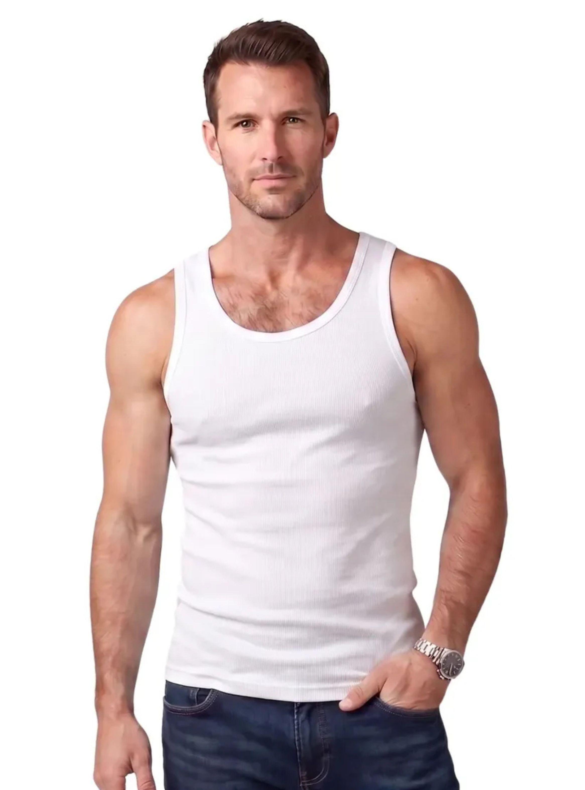 Camiseta Sin Manga Algodón, Negra, Gris Blanco. Adulto 045-0