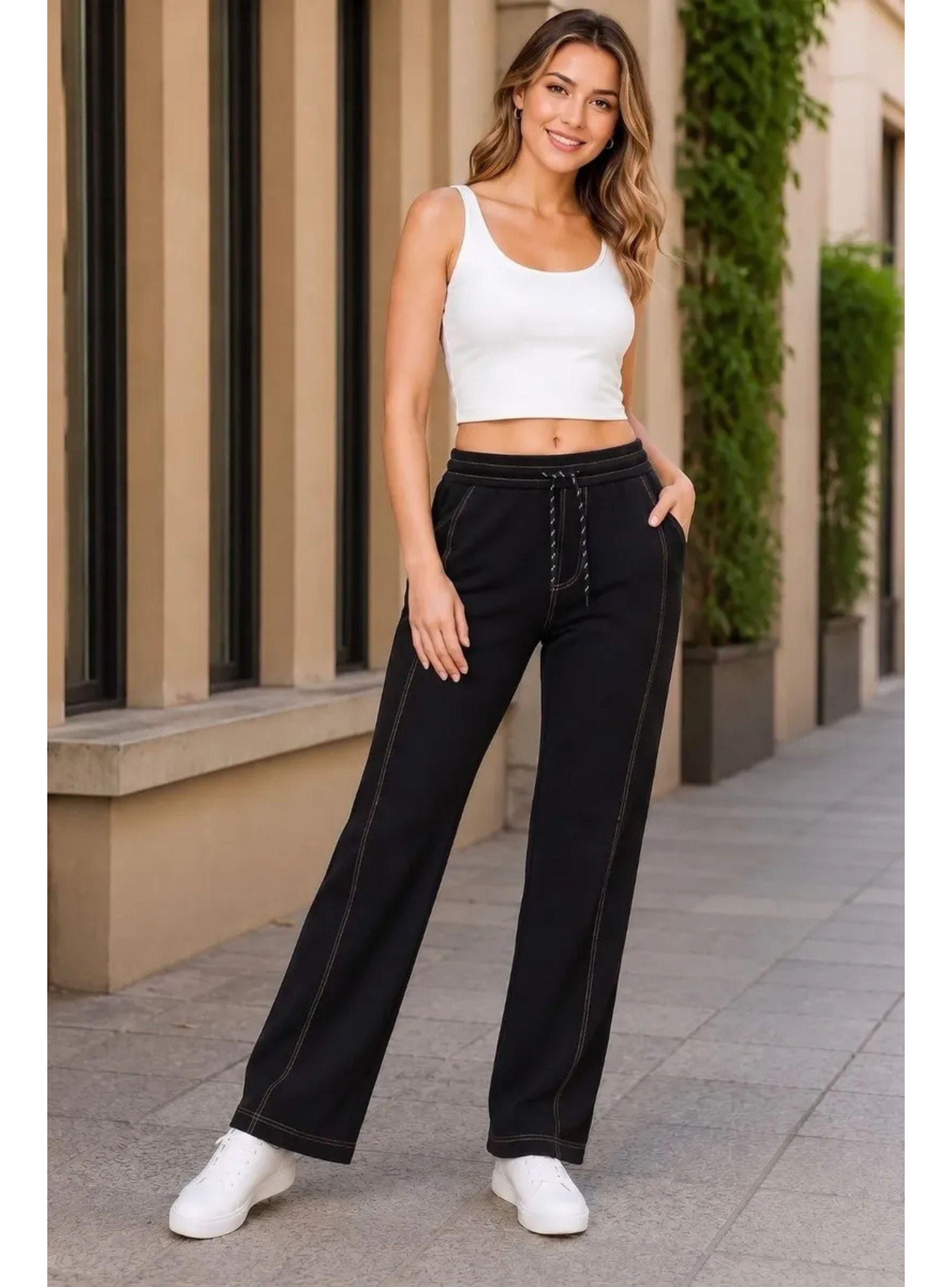 Pantalón Mujer Recto Tiro Alto Wide Colores 7001-2