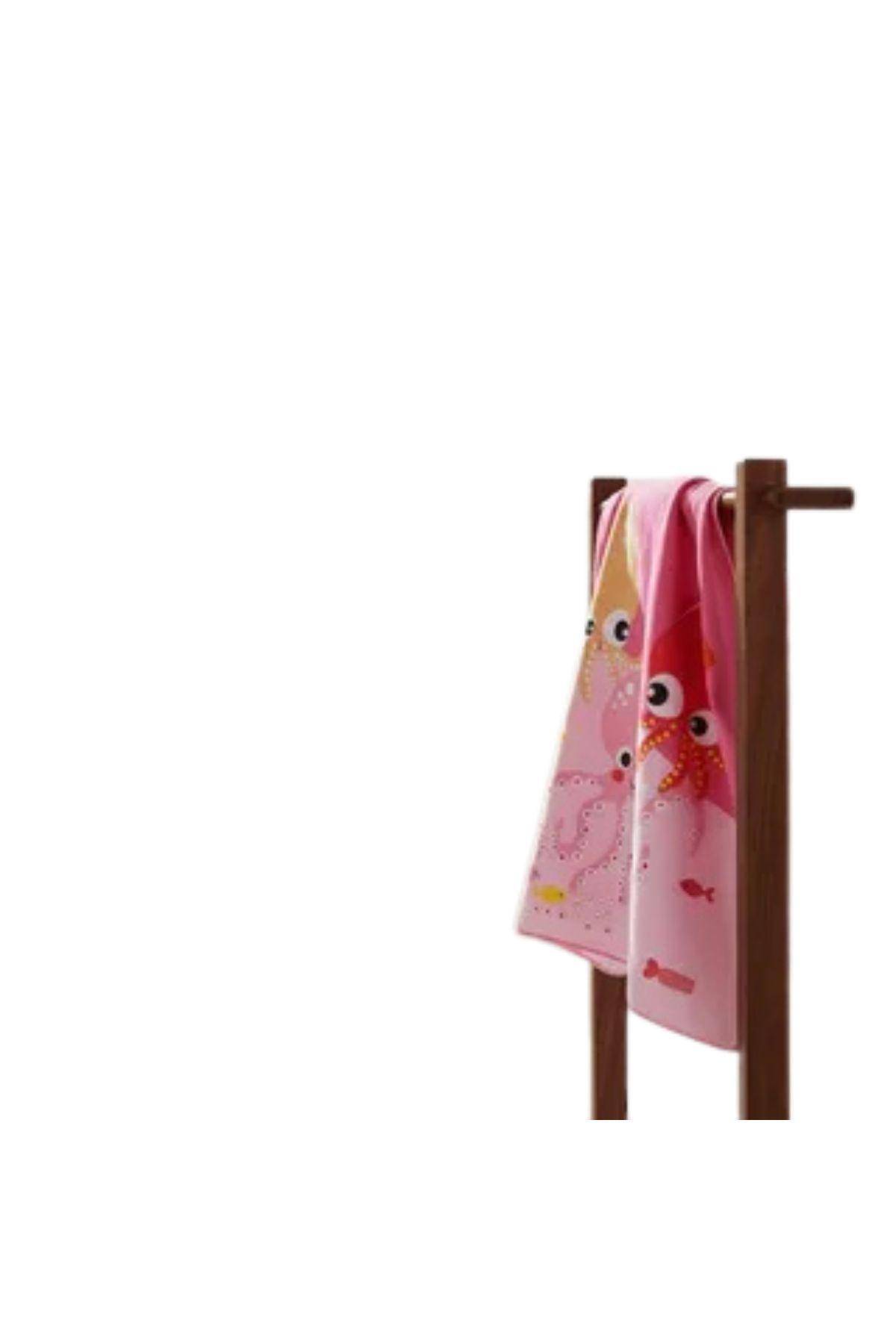 Toalla Playa Piscina Niño, Niña Capucha Diseños Pulpo Rosa-2