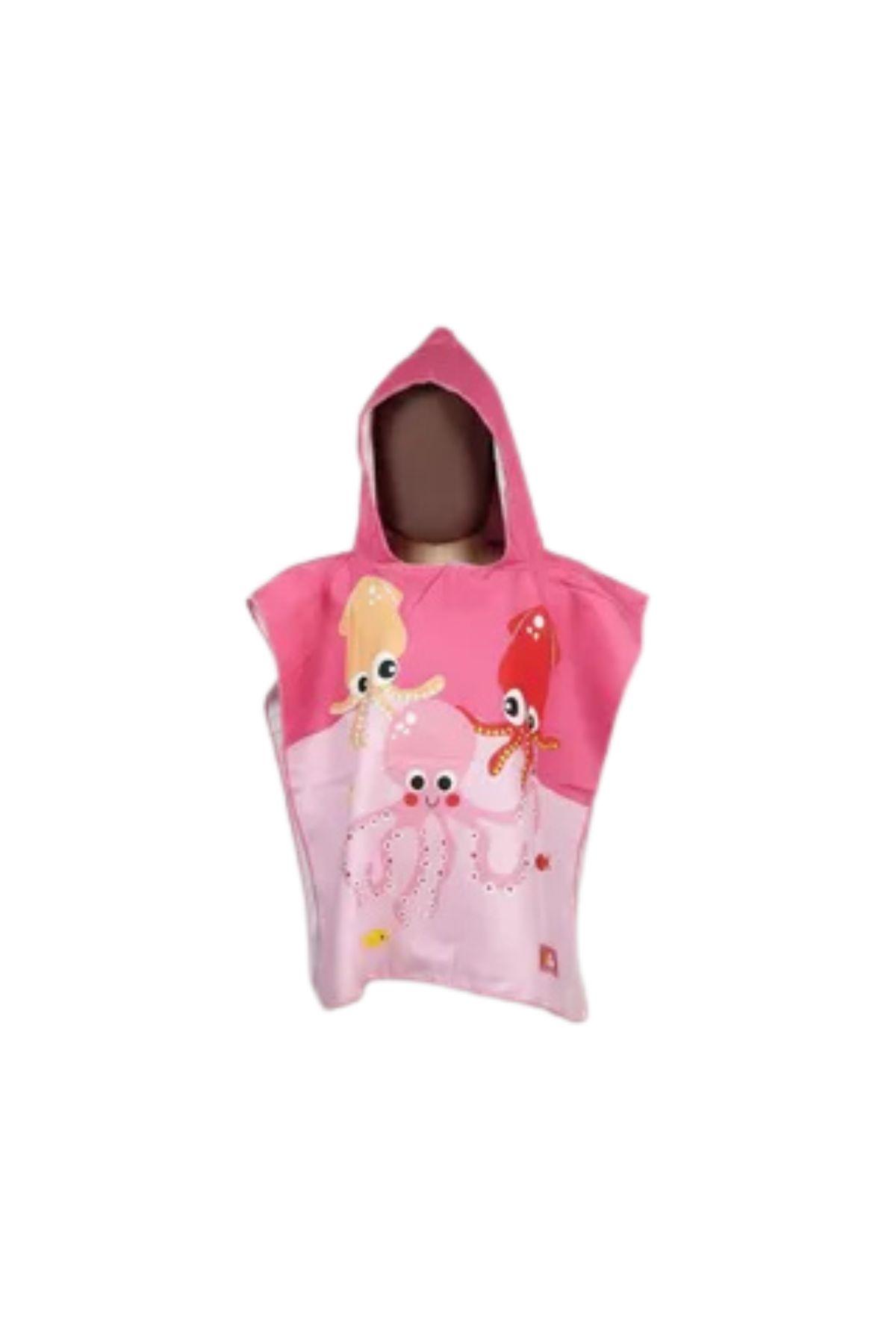 Toalla Playa Piscina Niño, Niña Capucha Diseños Pulpo Rosa-4