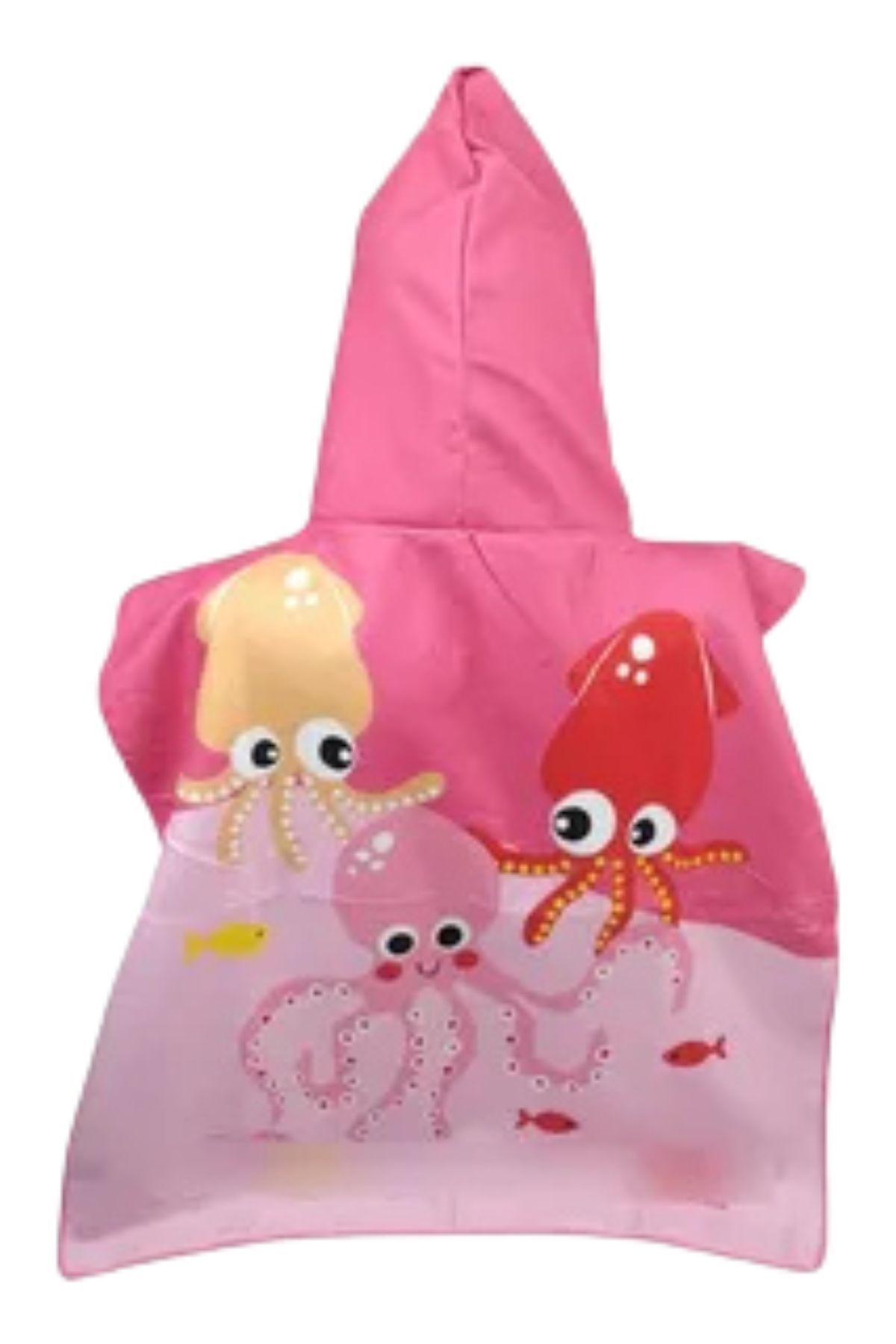 Toalla Playa Piscina Niño, Niña Capucha Diseños Pulpo Rosa-5