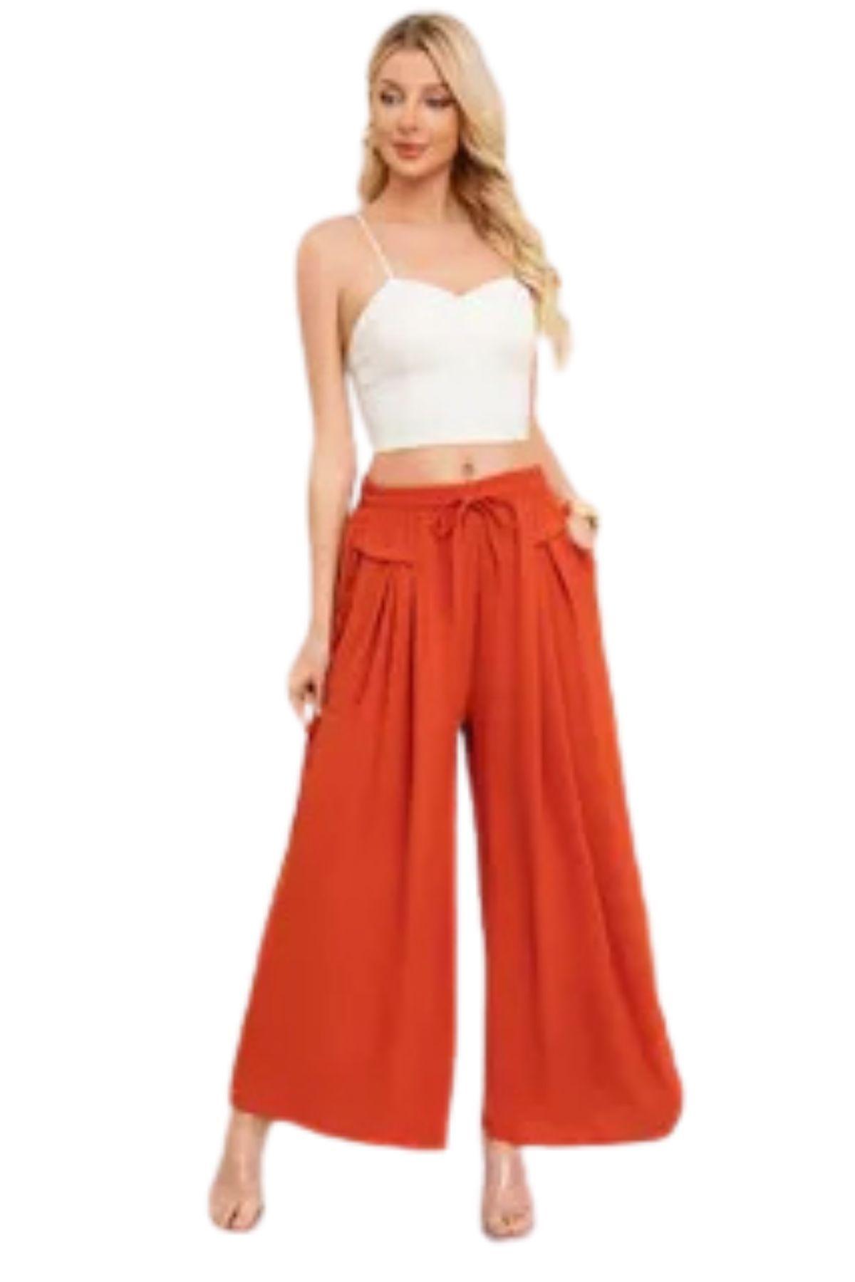 Pantalón Tipo Lino Mujer Calce Suelto Verano Primavera 3001-2