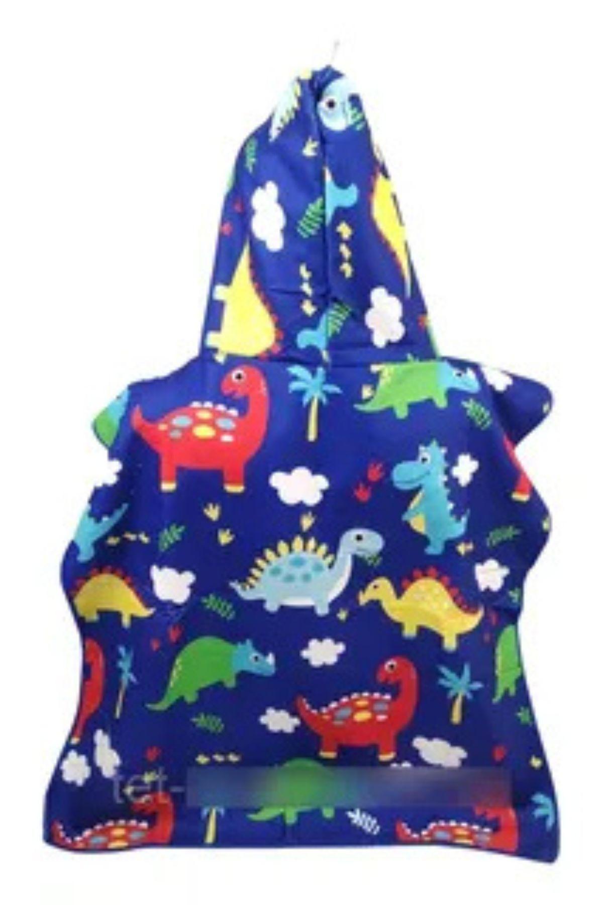 Toalla Playa Piscina Niño, Niña Capucha Diseños Dinosaurio Mini Azul-5
