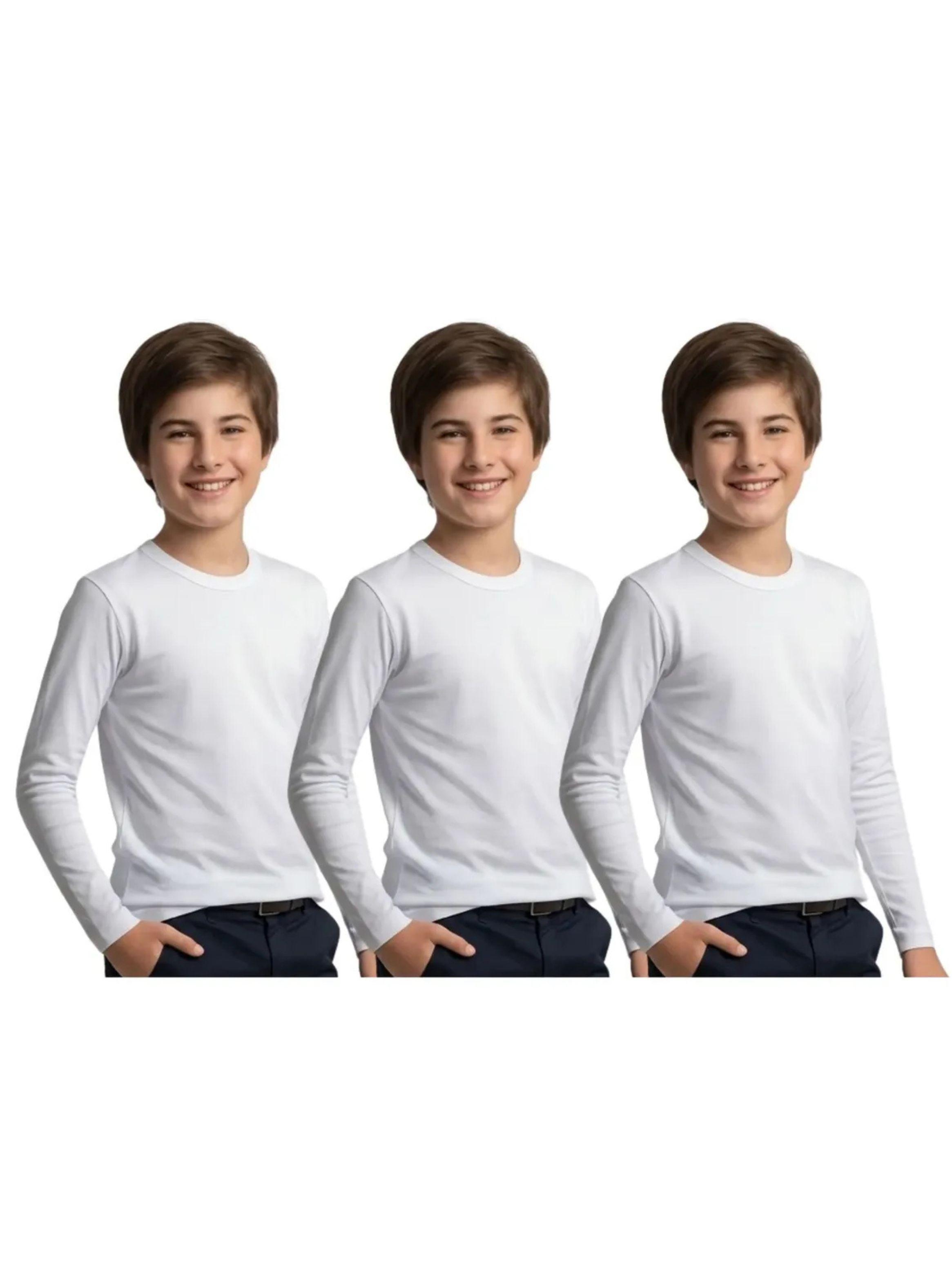Pack 3 Camiseta Manga Larga Algodón Blanco Niño Y Juvenil 808-2