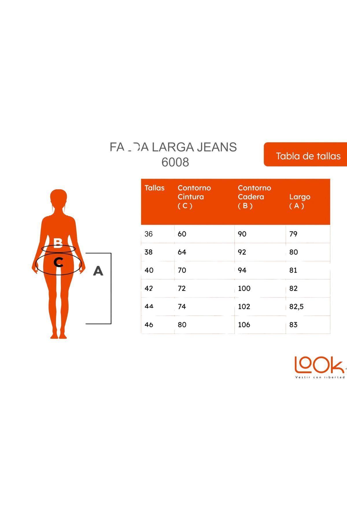 Falda Larga Jeans Con Botones - Elástica, Tiro Alto. Moderna 6008-4