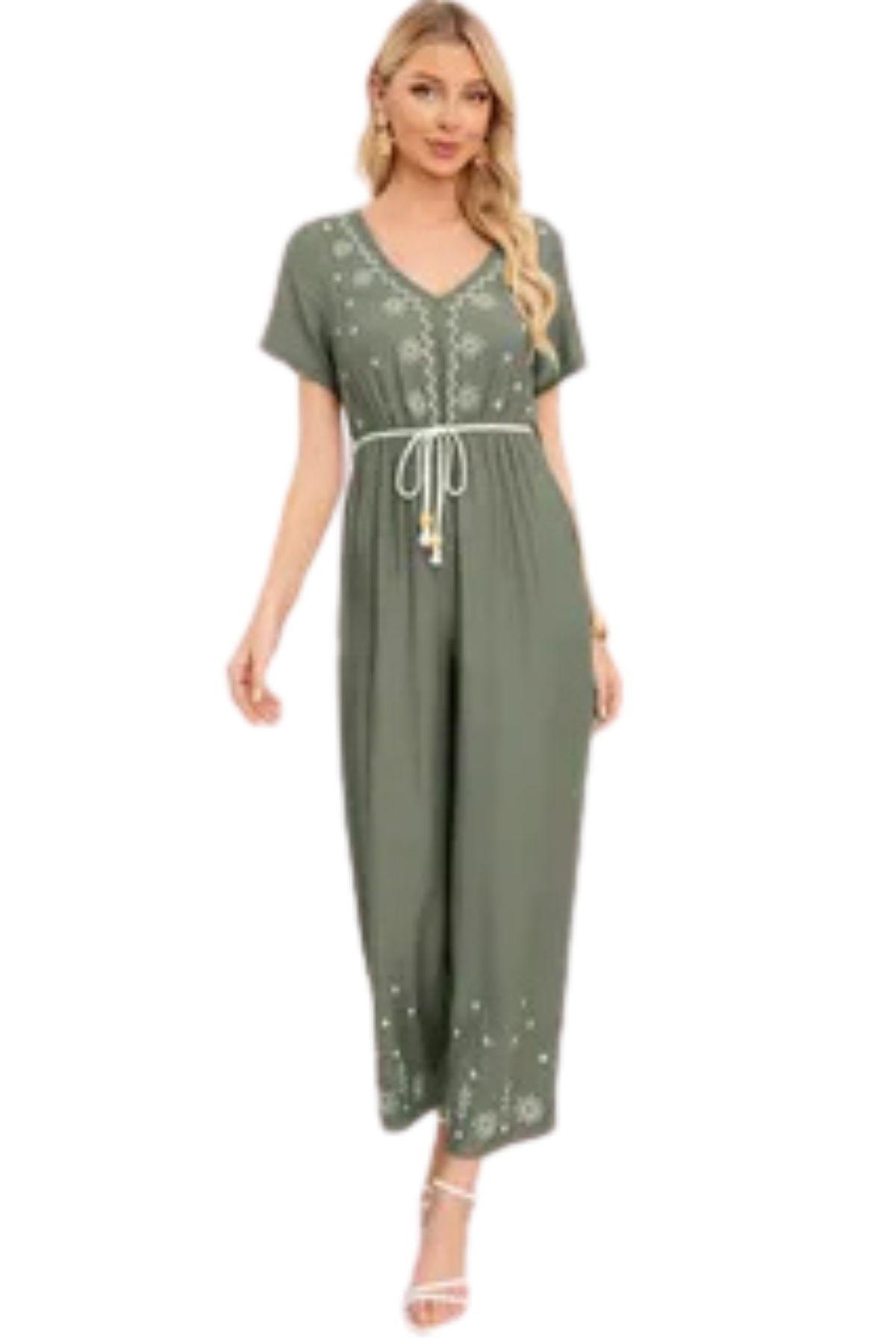 Enterito Largo Lino Mujer Bordado, Tendencia, Viral. 3350-2