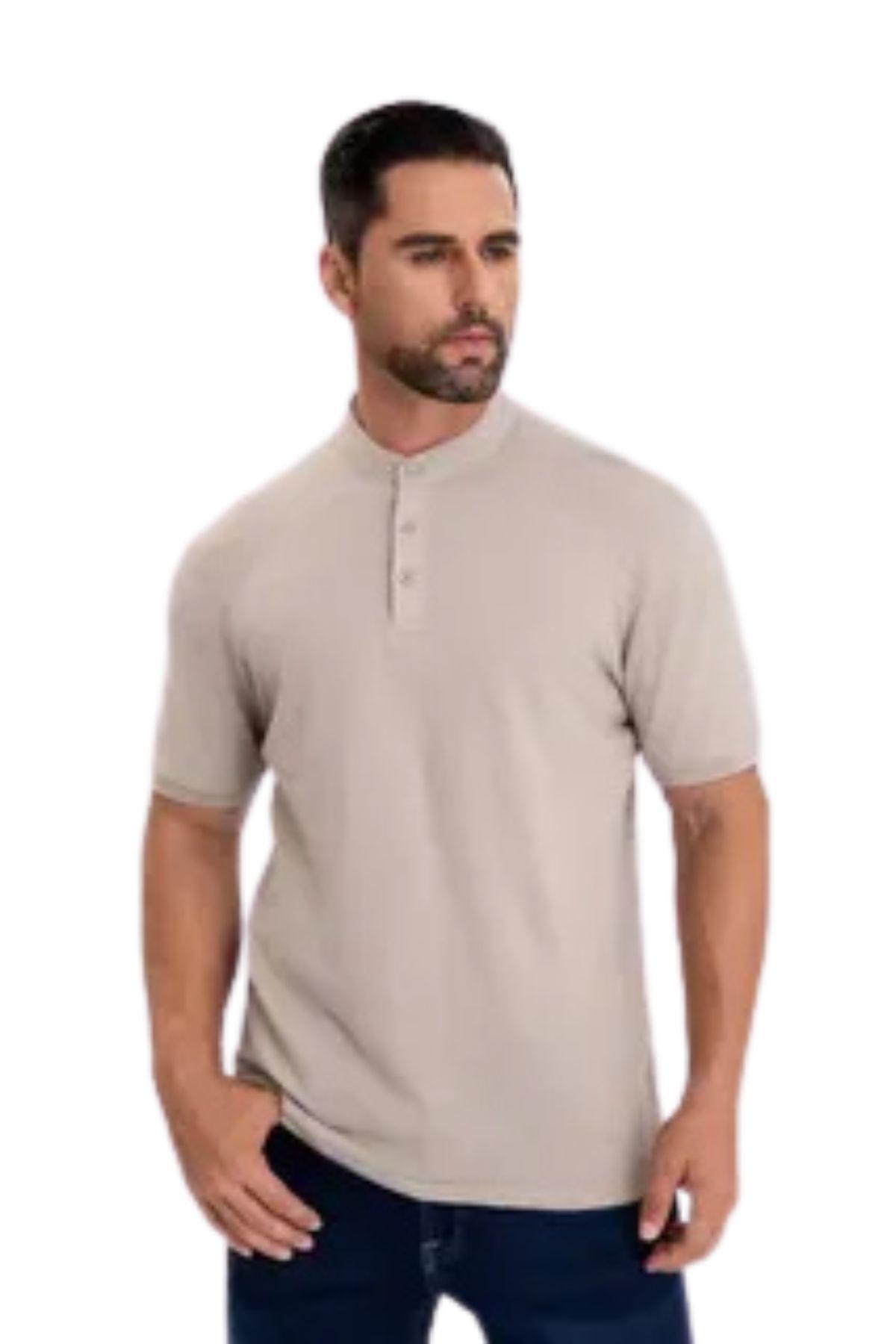 Camisa Hombre Algodón Slim Fit, Verano Cuello Mao, Botones 6285-2