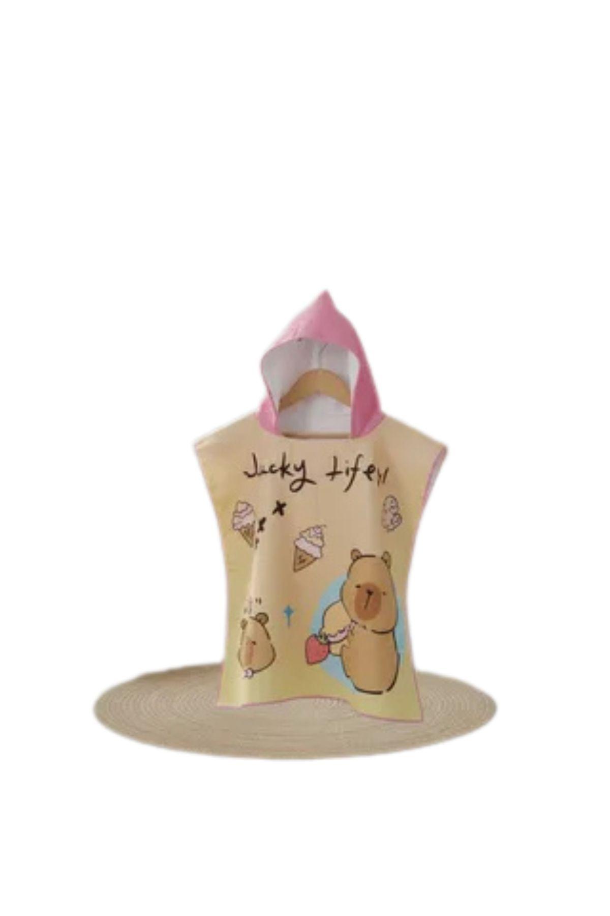 Toalla Playa Piscina Niño, Niña Capucha Diseños Capibara Cucky Rosada-2