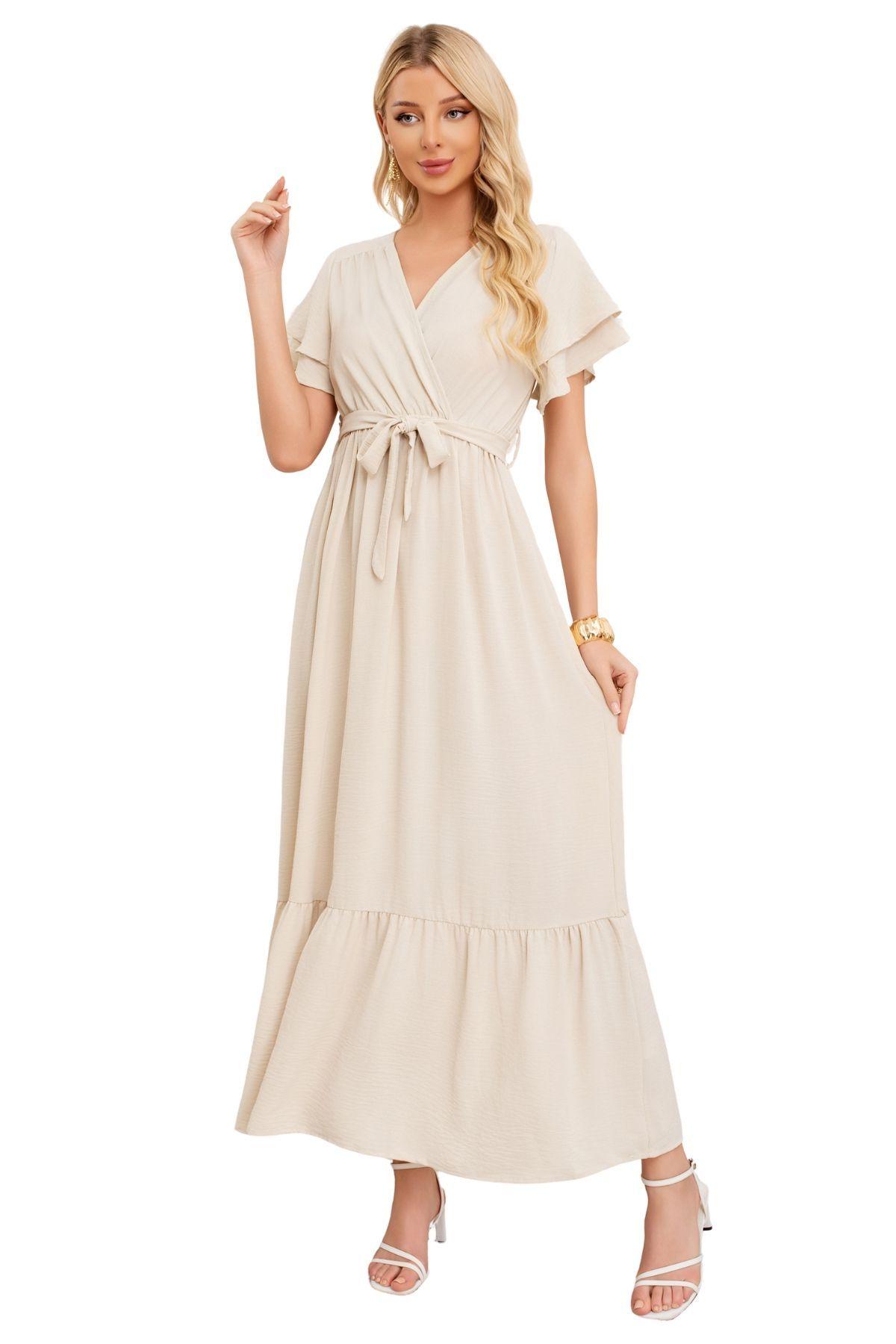 Vestido Premium Largo Primavera Mujer. Con Mangas Y Lazo 3385-0
