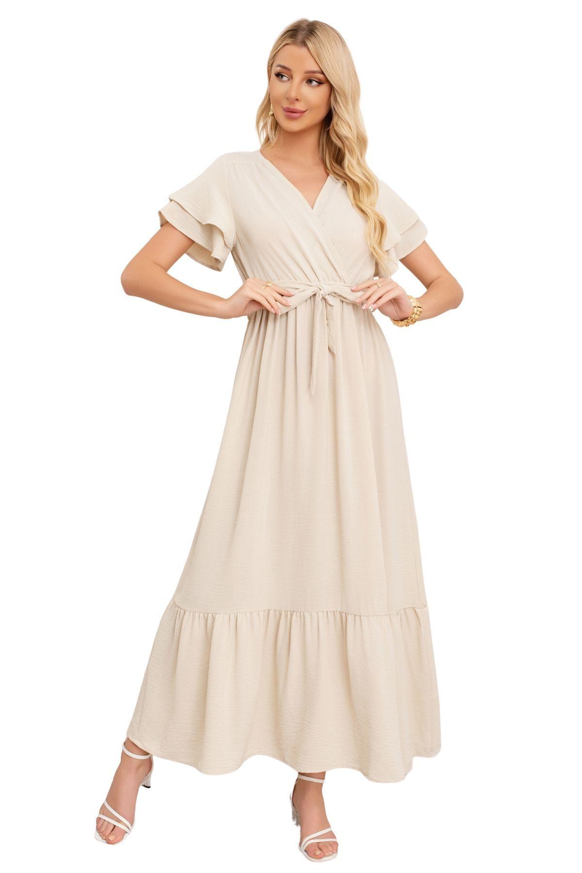 Vestido Premium Largo Primavera Mujer. Con Mangas Y Lazo 3385-1