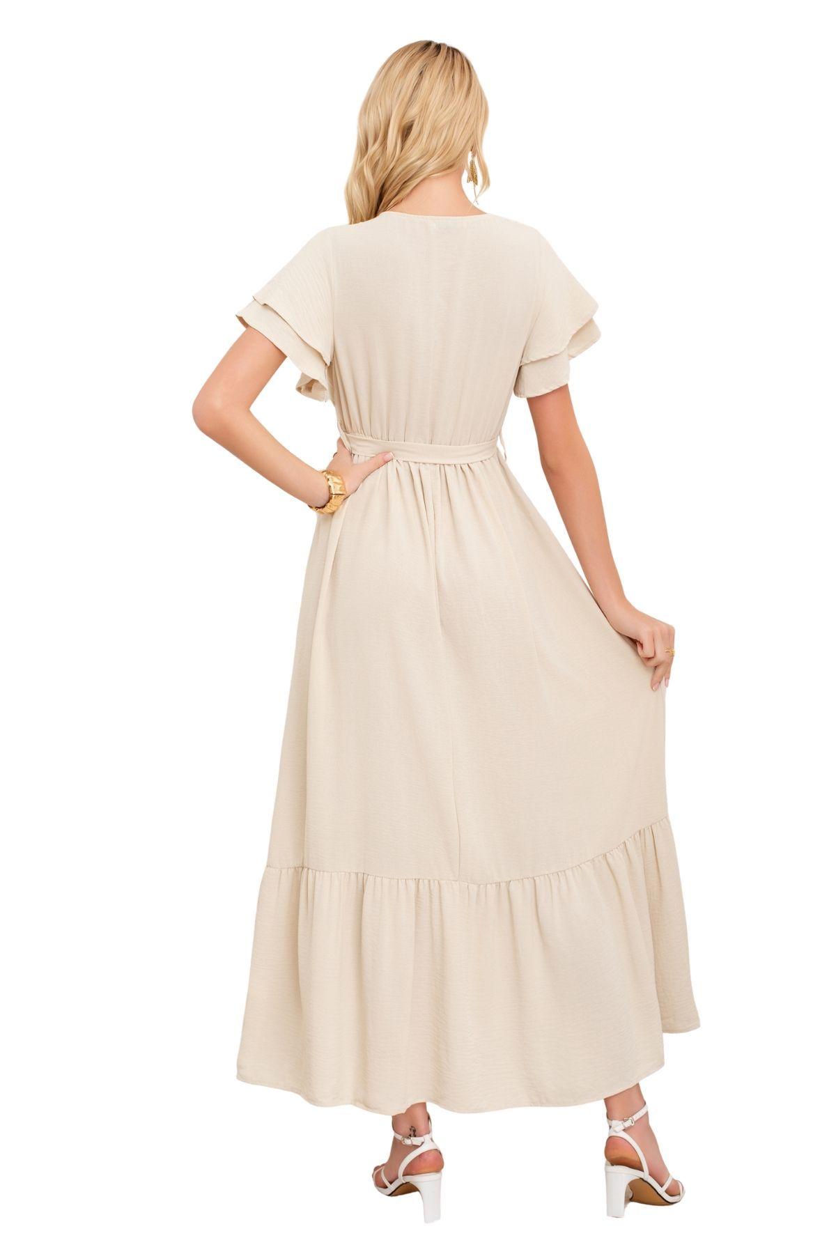 Vestido Premium Largo Primavera Mujer. Con Mangas Y Lazo 3385-2