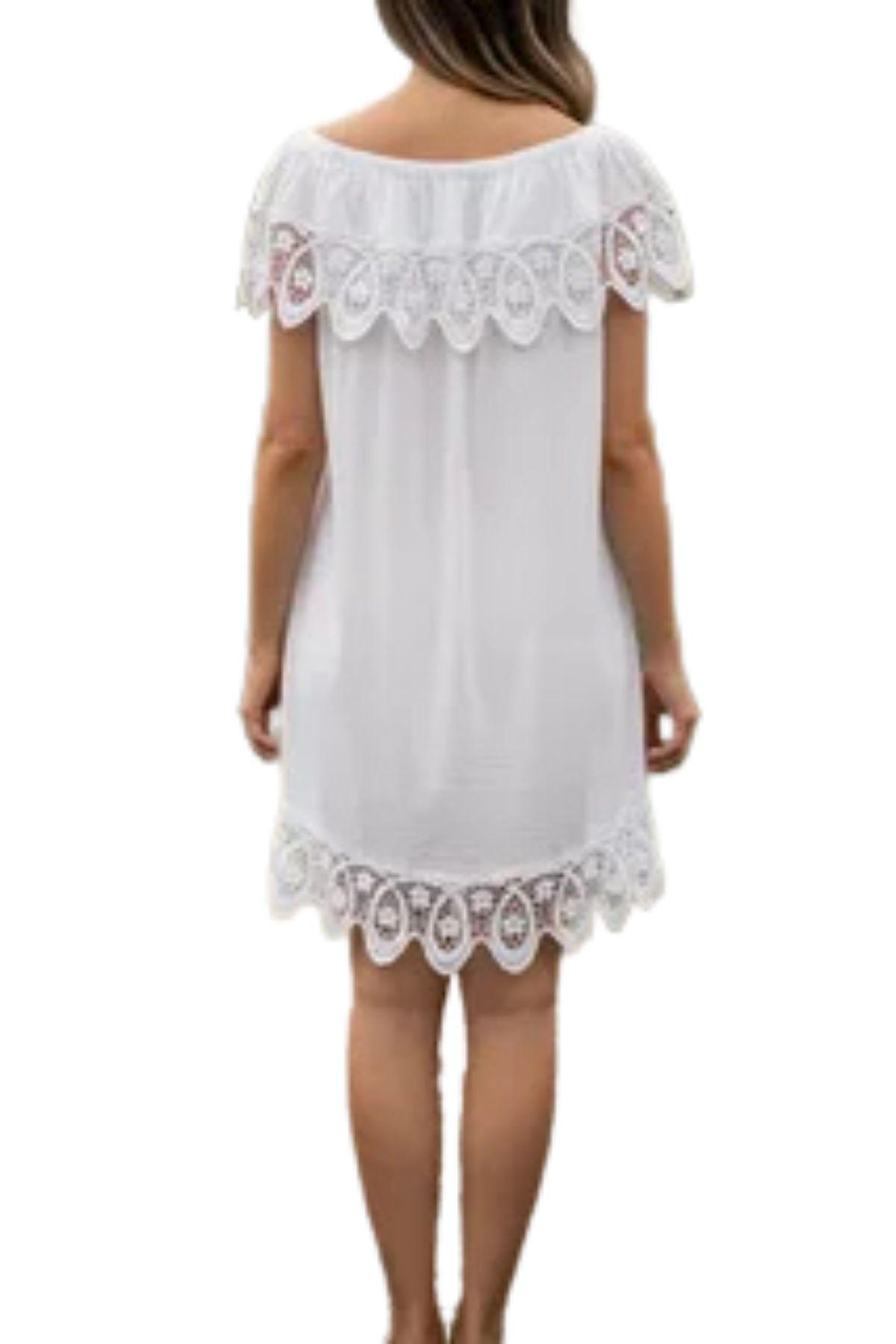 Vestido Mujer Corto. Tipo Lino Con Encaje Primavera Verano 8349-2