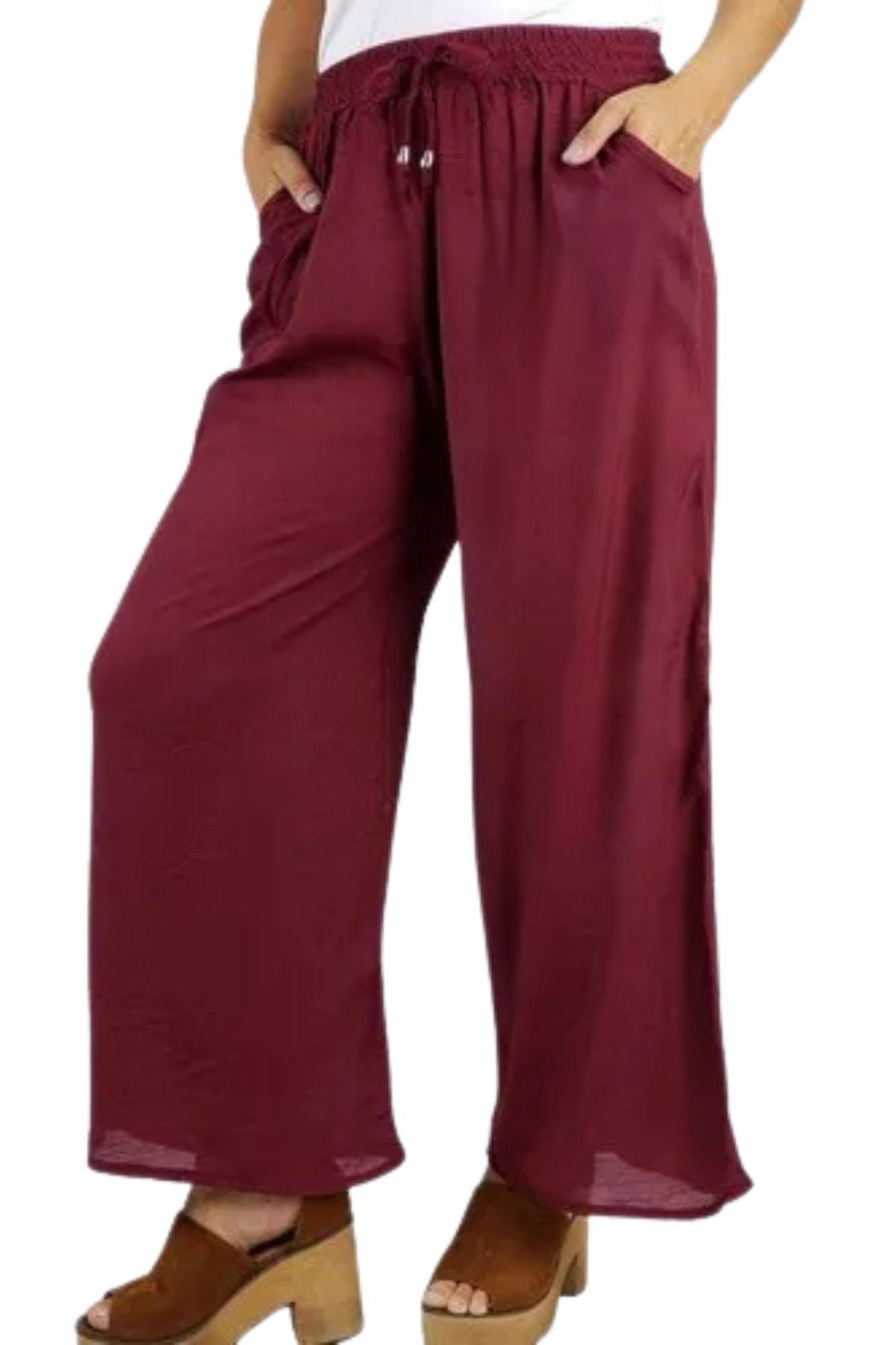 Pantalón Lino Mujer. Palazzo Algodón Cintura Elasticada 462-1