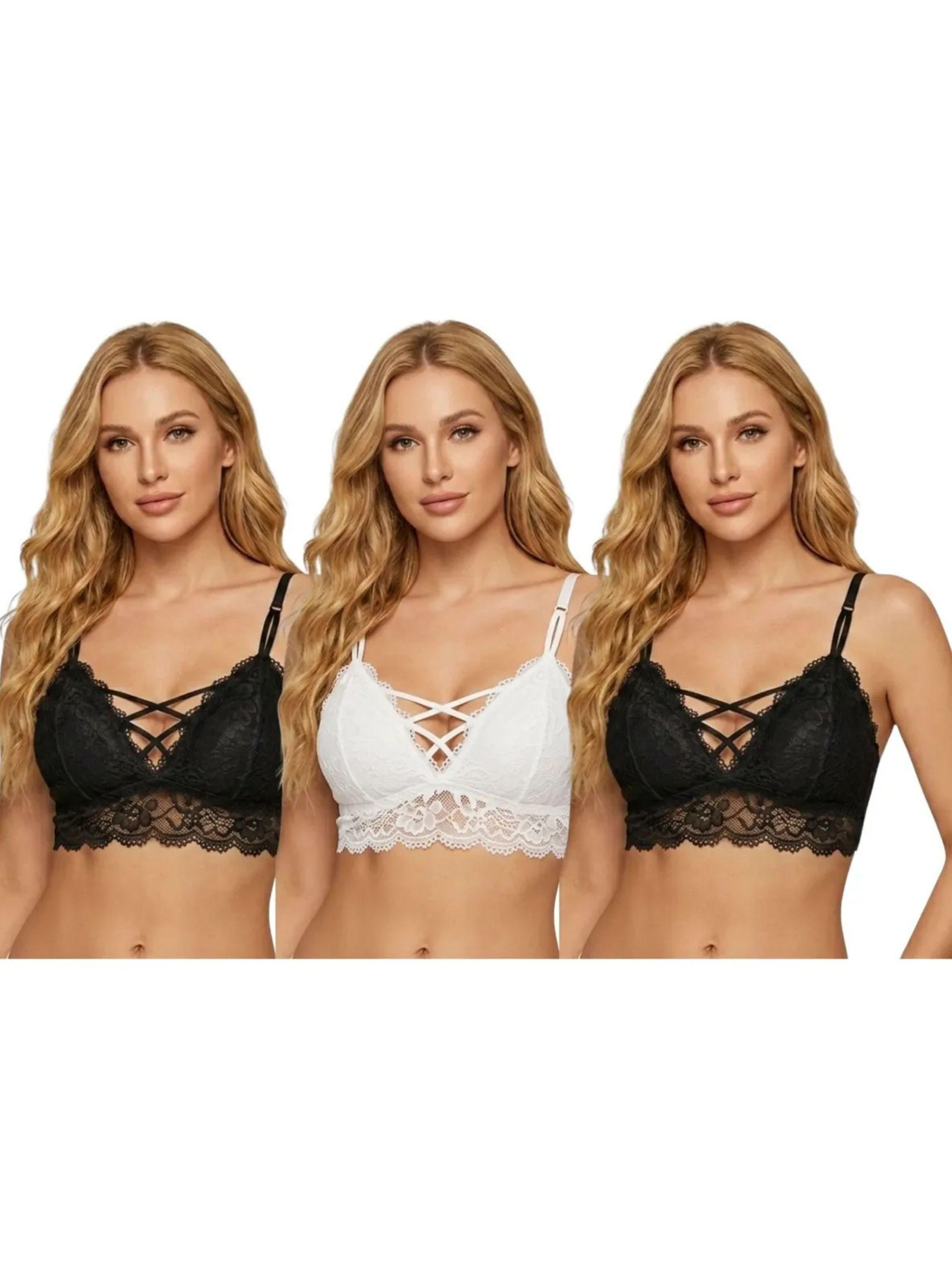 Pack 3 Bralette Mujer Encaje Sostén Top Cruzado Con Broche 600-0