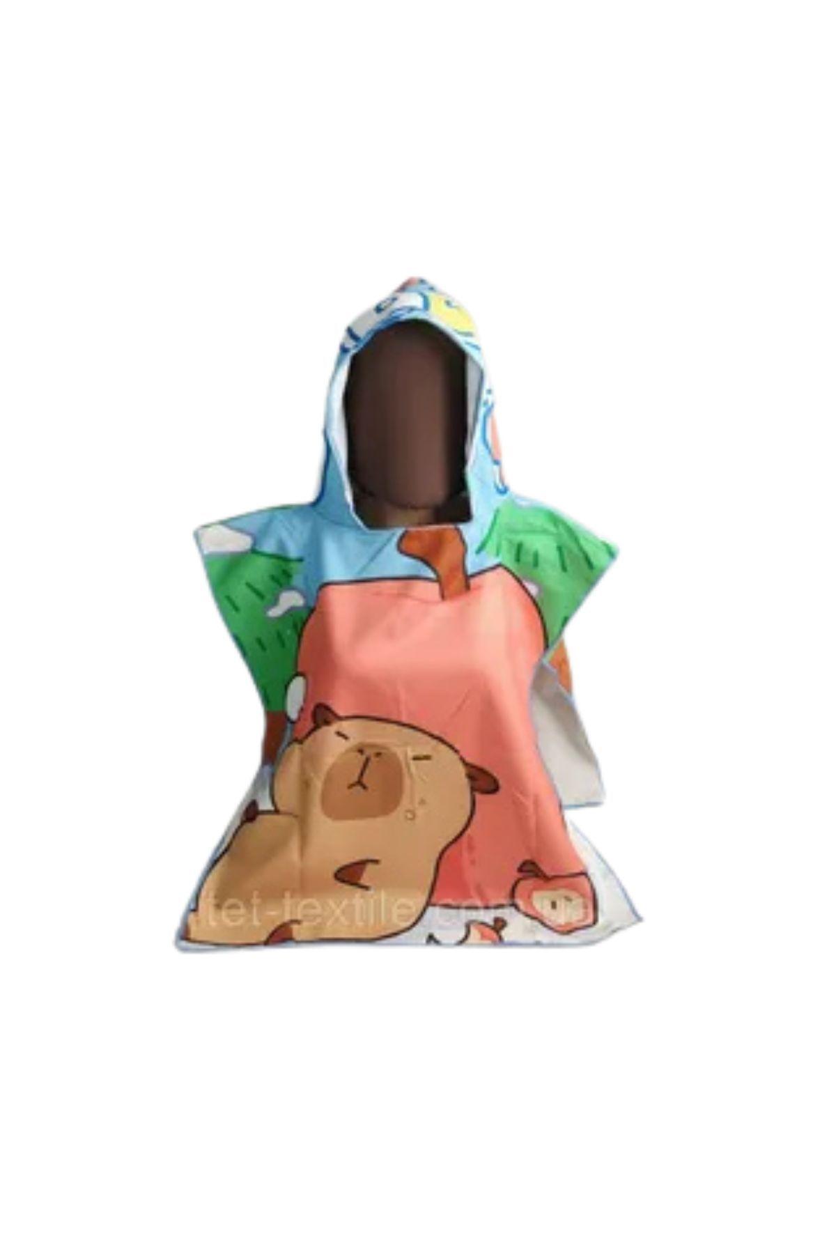 Toalla Playa Piscina Niño, Niña Capucha Diseños Capibara Manzana Roja -3