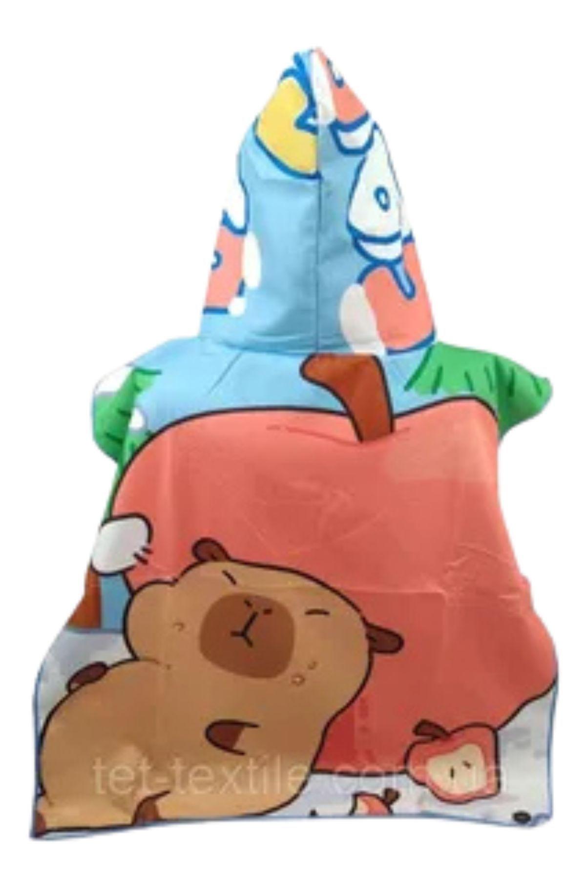 Toalla Playa Piscina Niño, Niña Capucha Diseños Capibara Manzana Roja -5