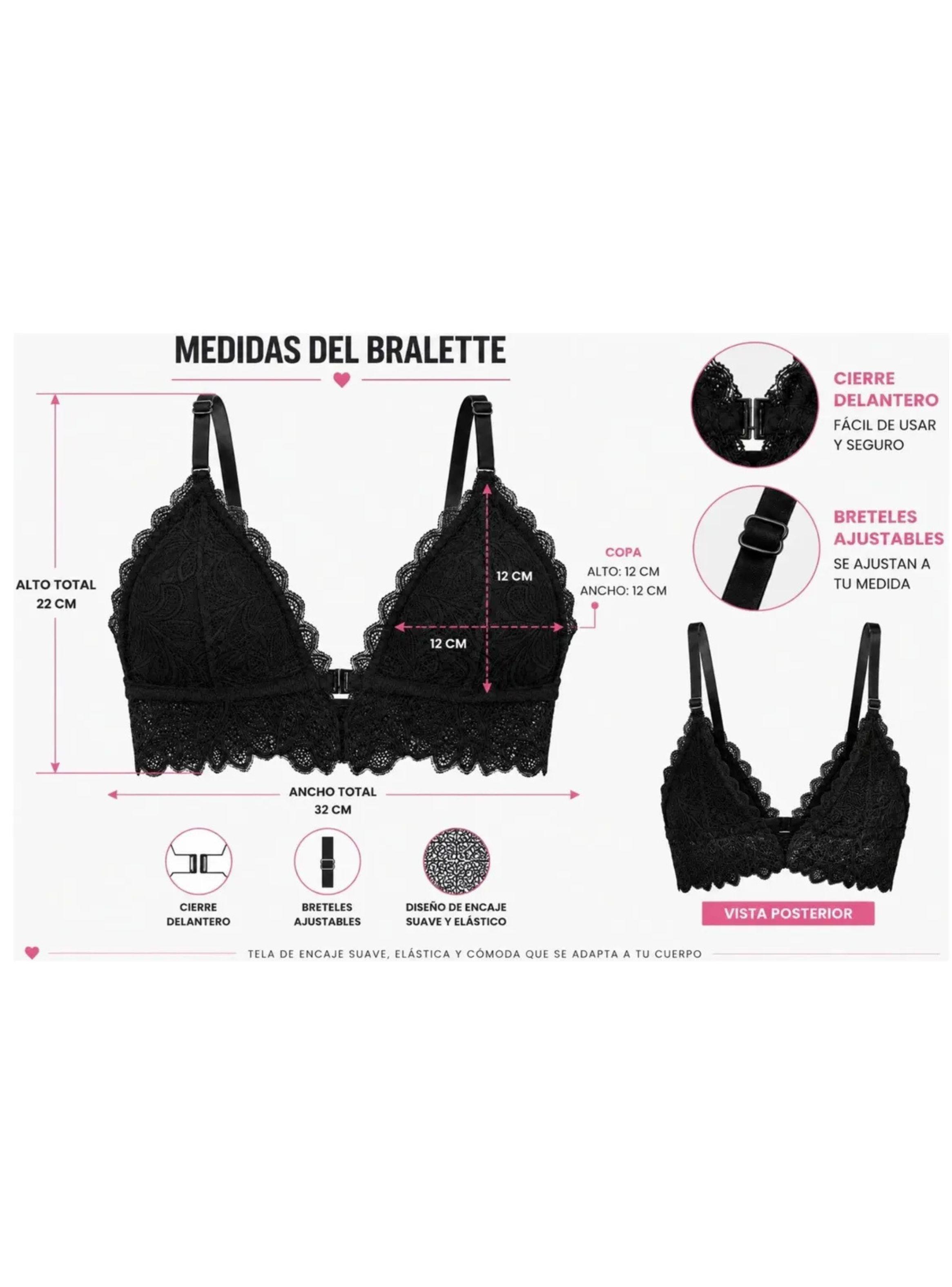Pack 3 Bralette Mujer Encaje Cierre Frontal Bretel Ajustable 606-6