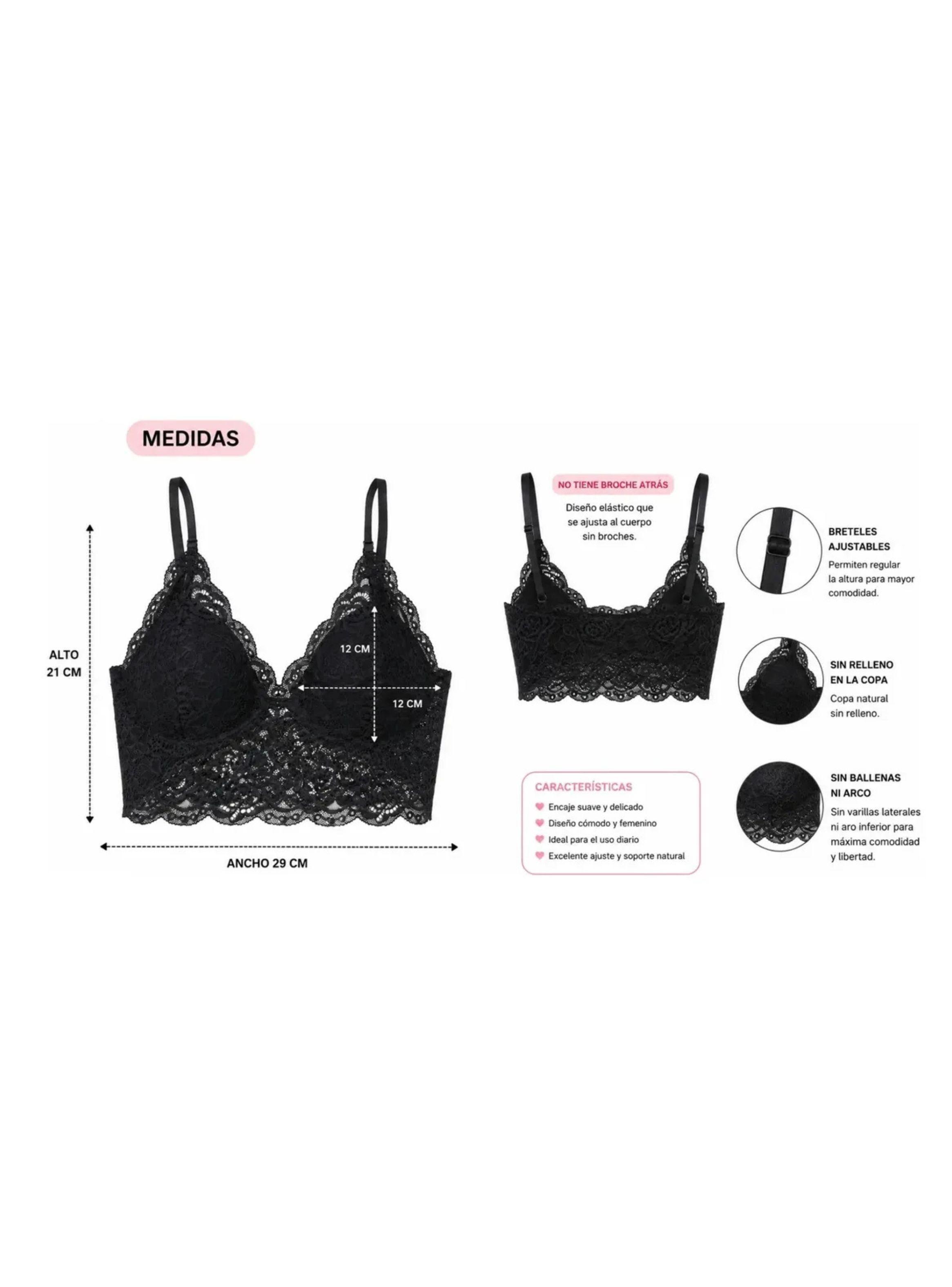 Pack 3 Bralette Mujer Encaje Sostén Top Ajustable Sin Broche 168-6