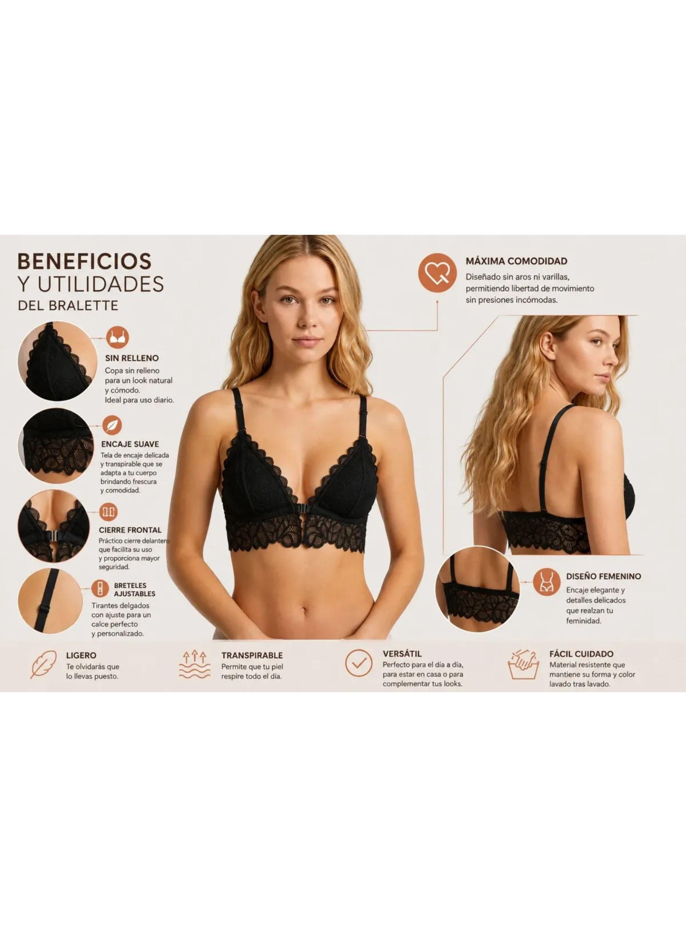 Bralette Top Elasticado Mujer Sostén Peto Sujetador Encaje 606-3