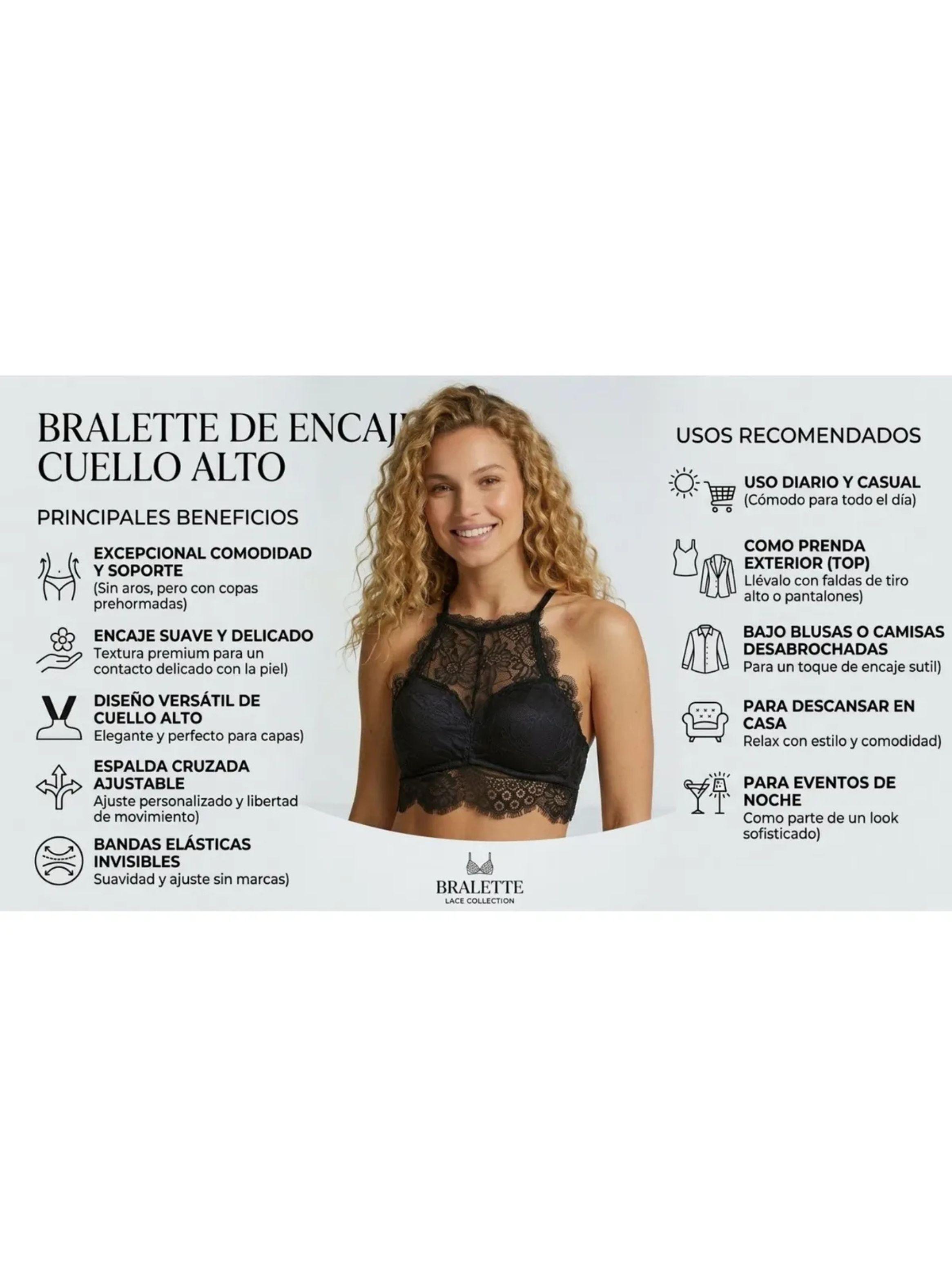 Bralette Top Elasticado Mujer Sostén Peto Sujetador Encaje 611-3