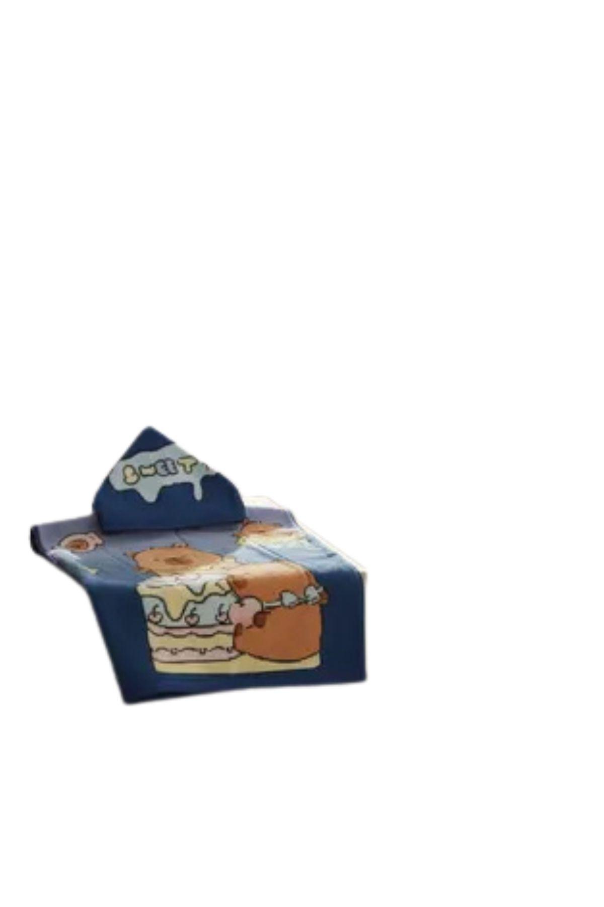 Toalla Playa Piscina Niño, Niña Capucha Diseños Capibara Cupcake Celeste -2