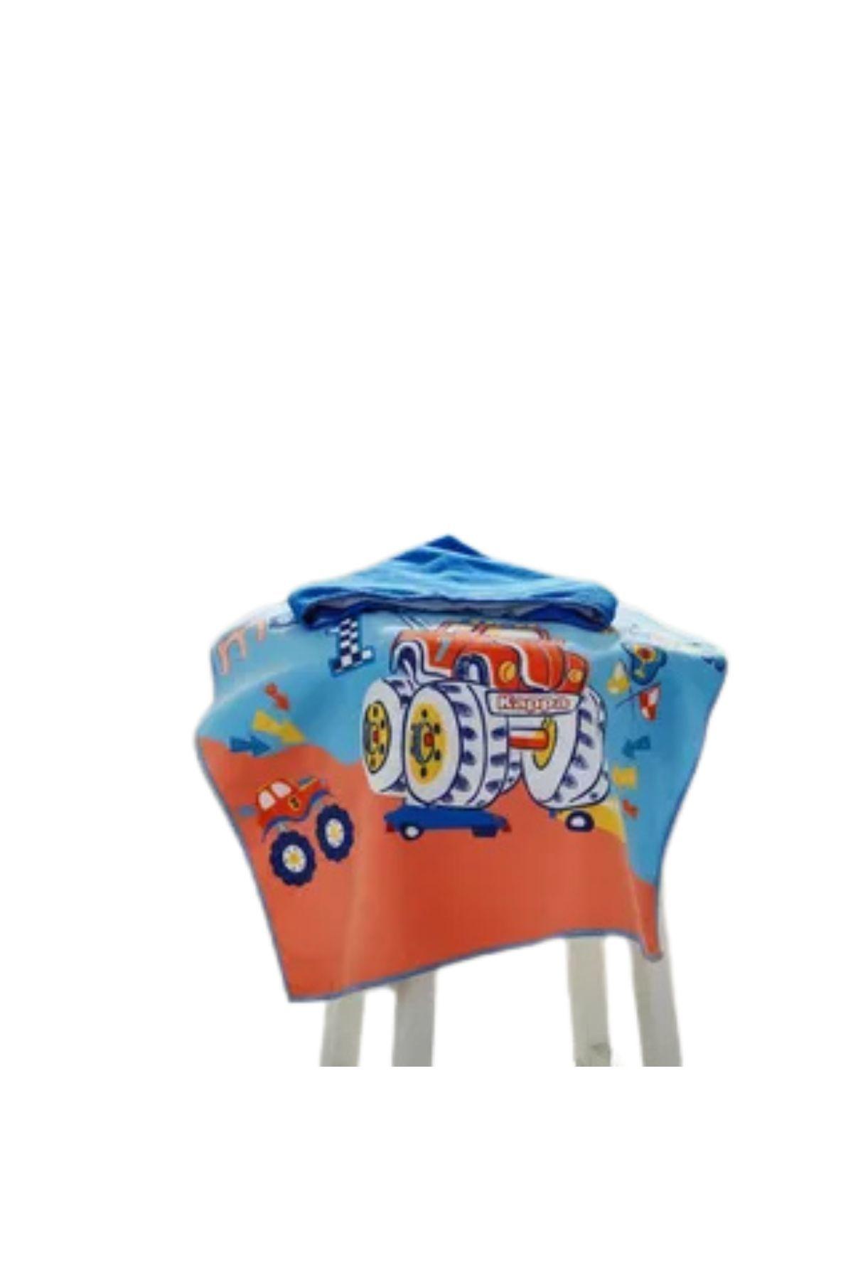 Toalla Playa Piscina Niño, Niña Capucha Diseños Tractor Azul-2