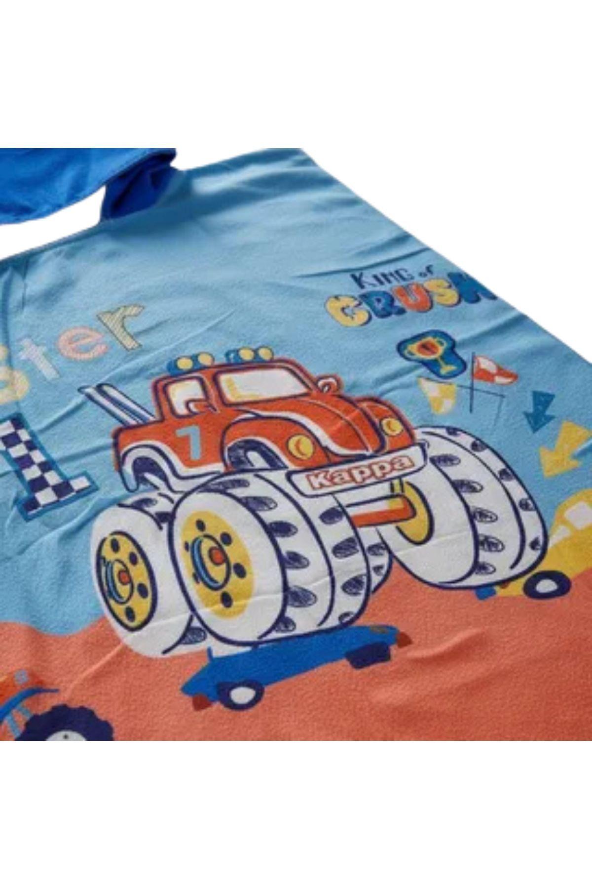 Toalla Playa Piscina Niño, Niña Capucha Diseños Tractor Azul-3