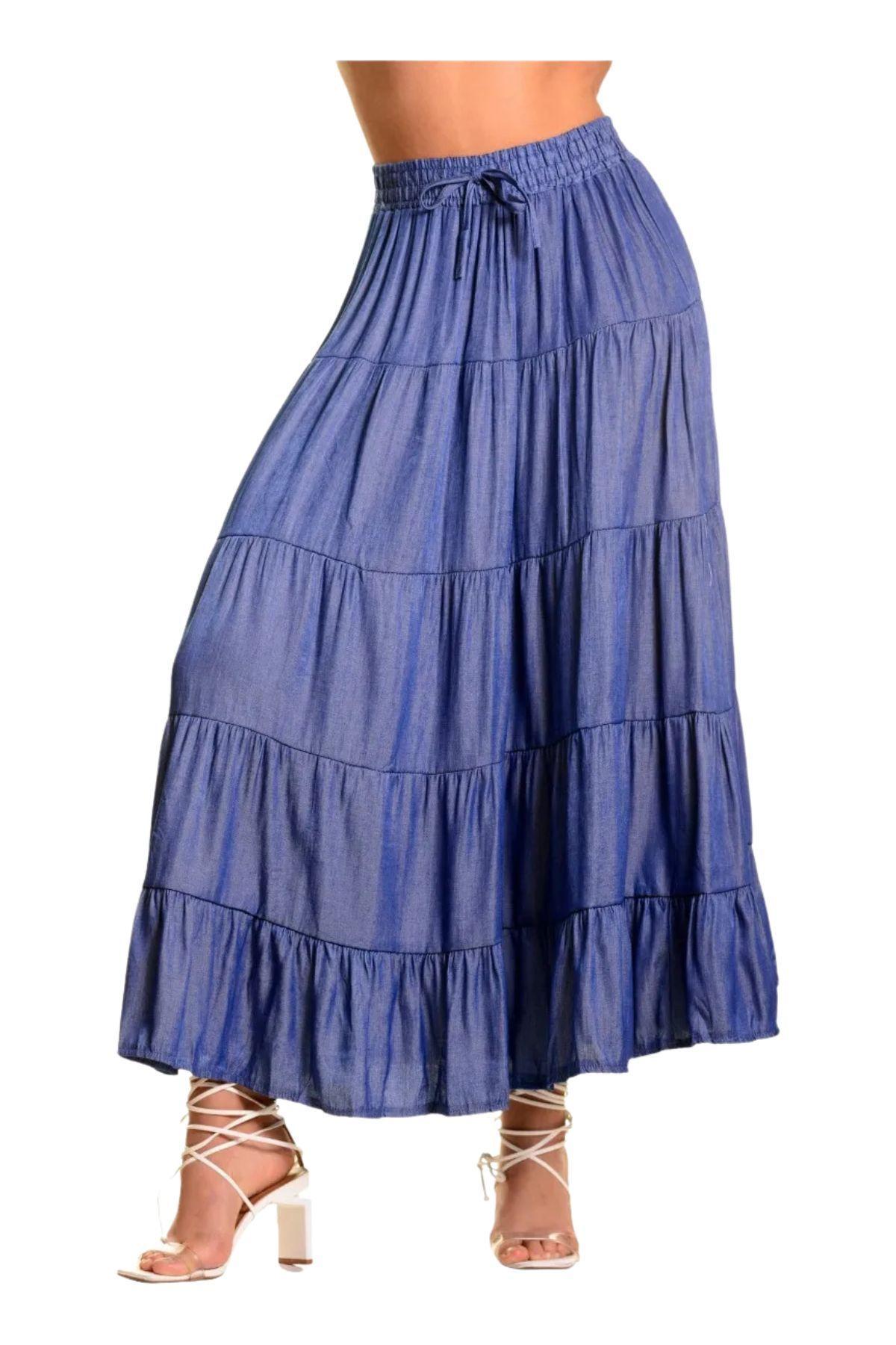 Falda Larga Ancha, Tipo Jeans, Cintura Alta. Juvenil 102-0