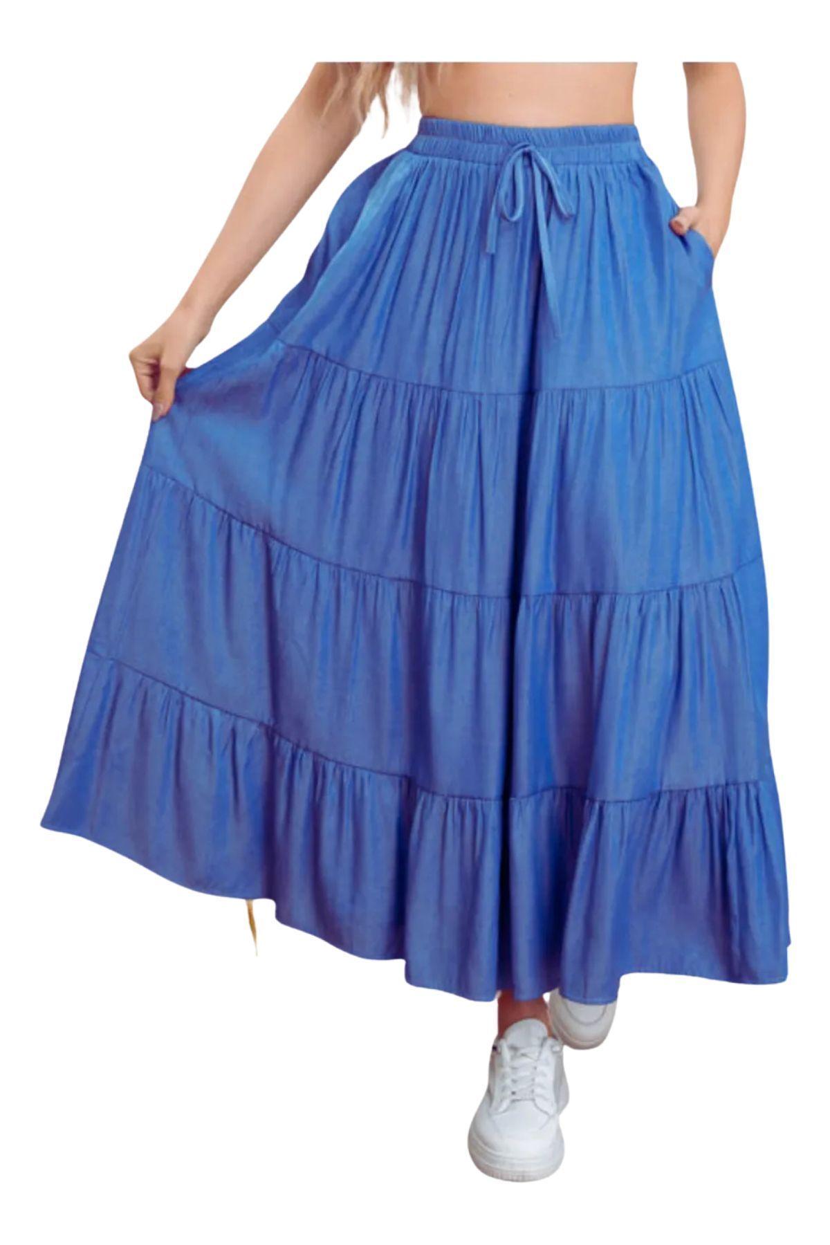 Falda Larga Ancha, Tipo Jeans, Cintura Alta. Juvenil 102-1