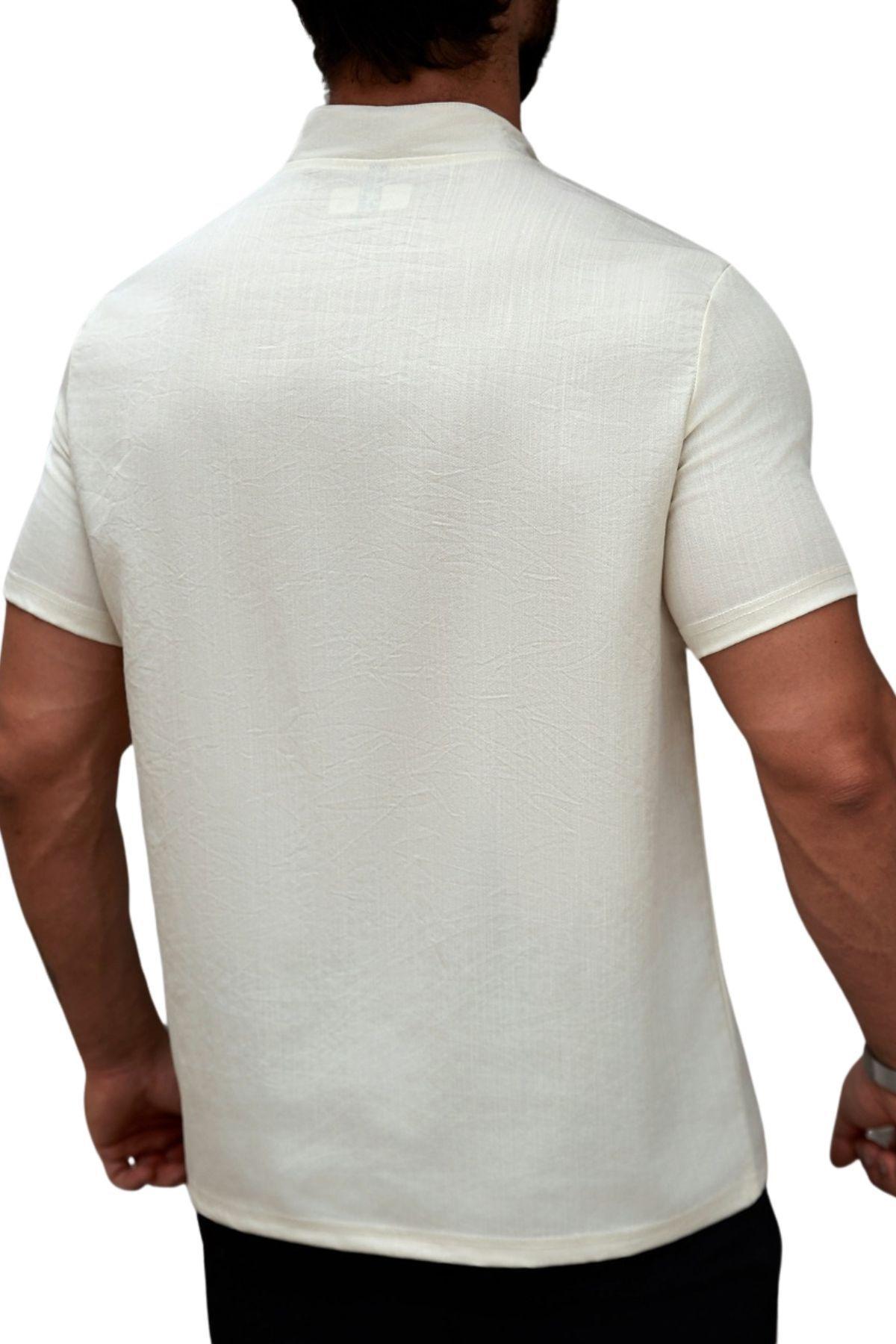 Camisa Hombre Cuello Mao Simil Lino Elegante Y Ligera 0274-6