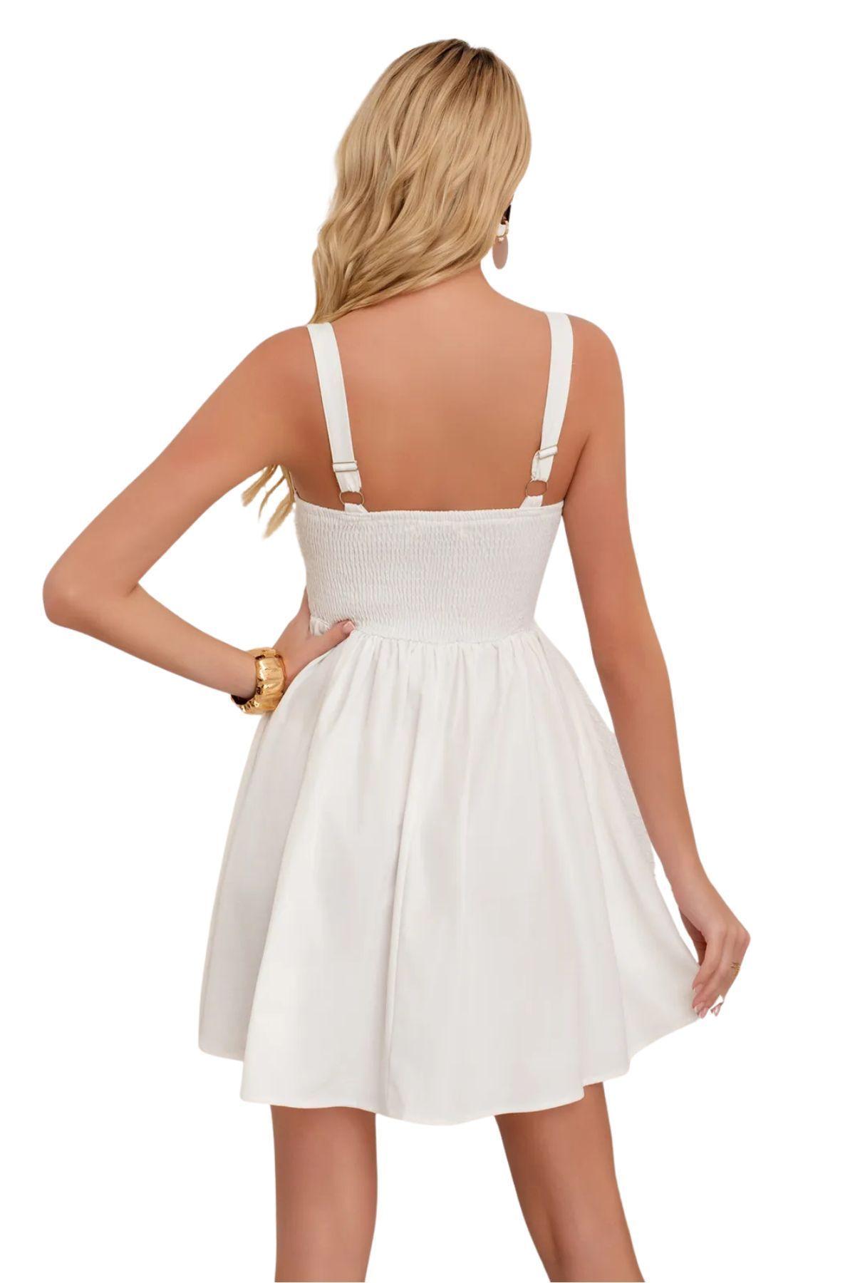 Vestido Corto Mujer, Escote Cuadrado Y Breteles Ajustables 3365-2