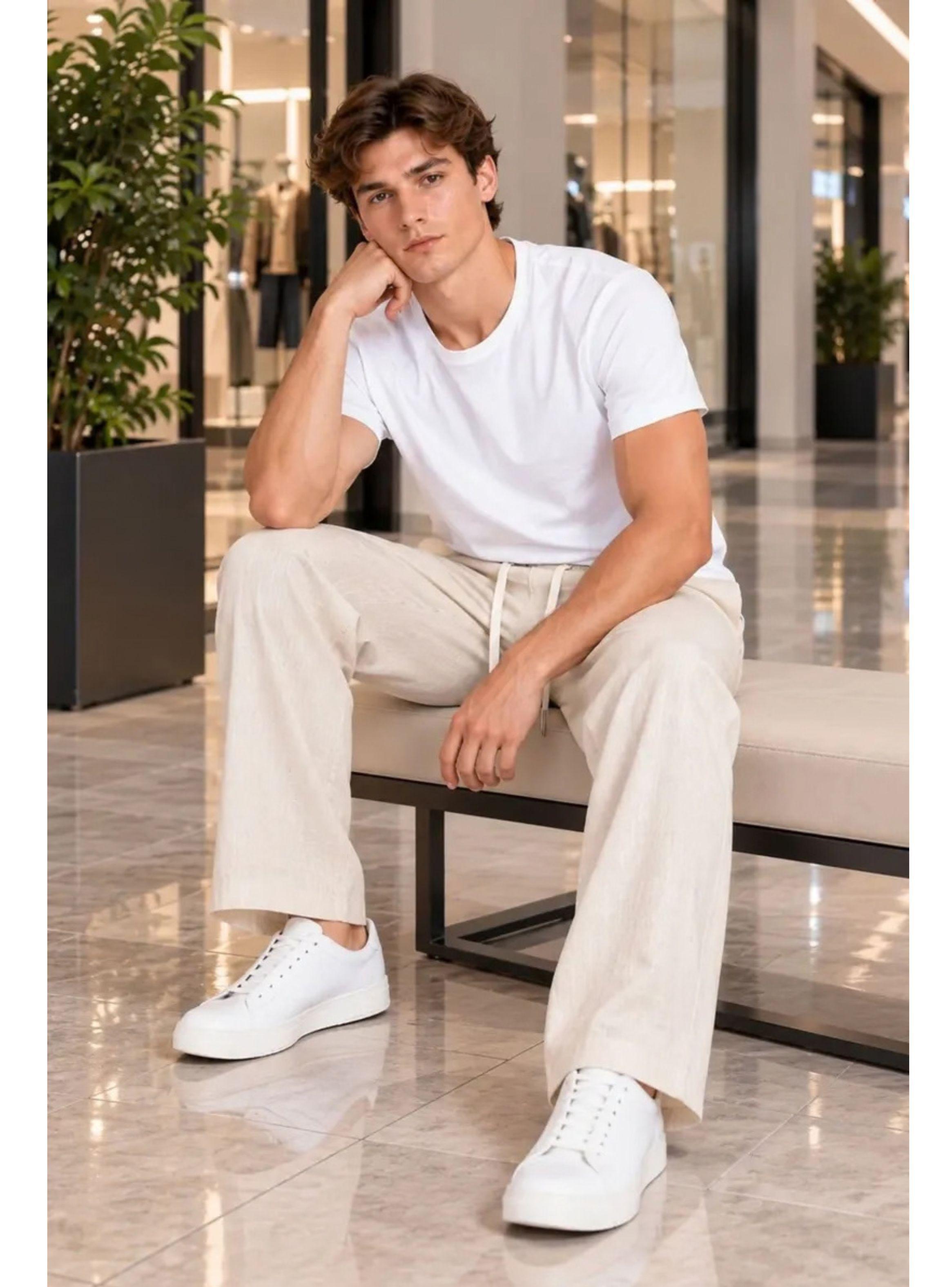 Pantalón Lino Hombre Corte Recto Pretina Elasticada Premium 4032-3