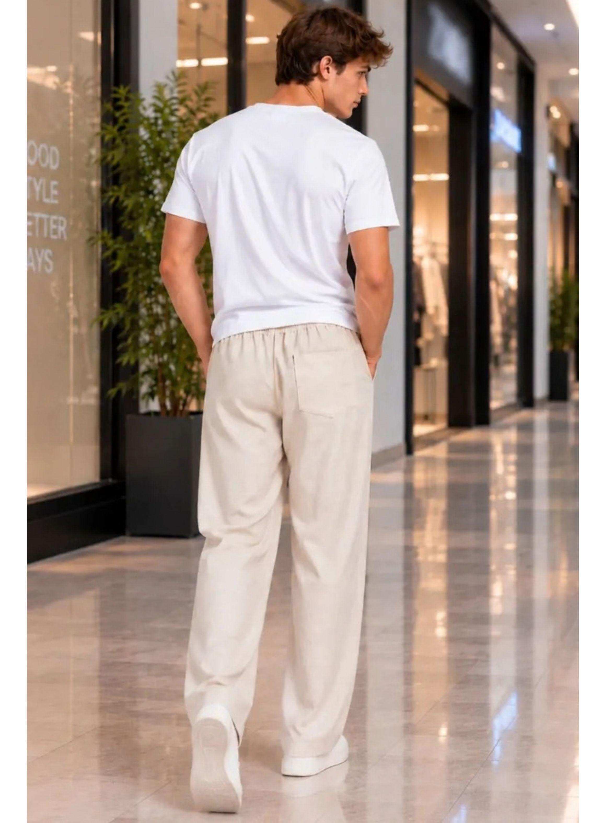 Pantalón Lino Hombre Corte Recto Pretina Elasticada Premium 4032-4