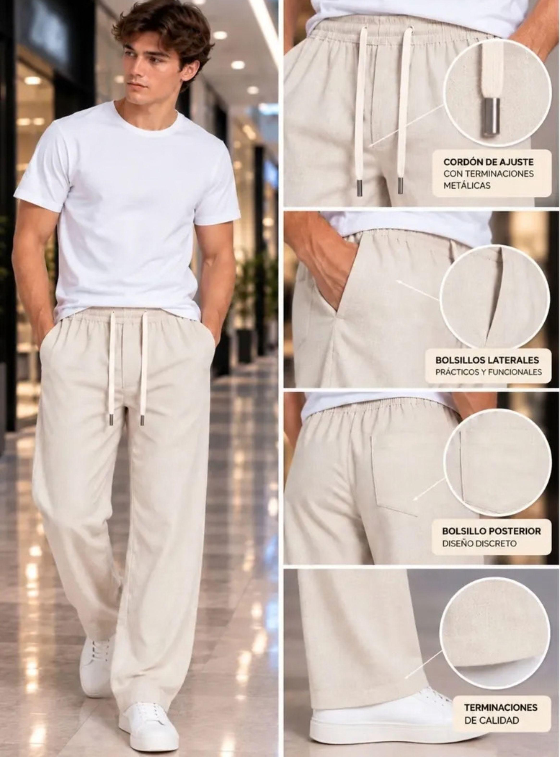 Pantalón Lino Hombre Corte Recto Pretina Elasticada Premium 4032-5
