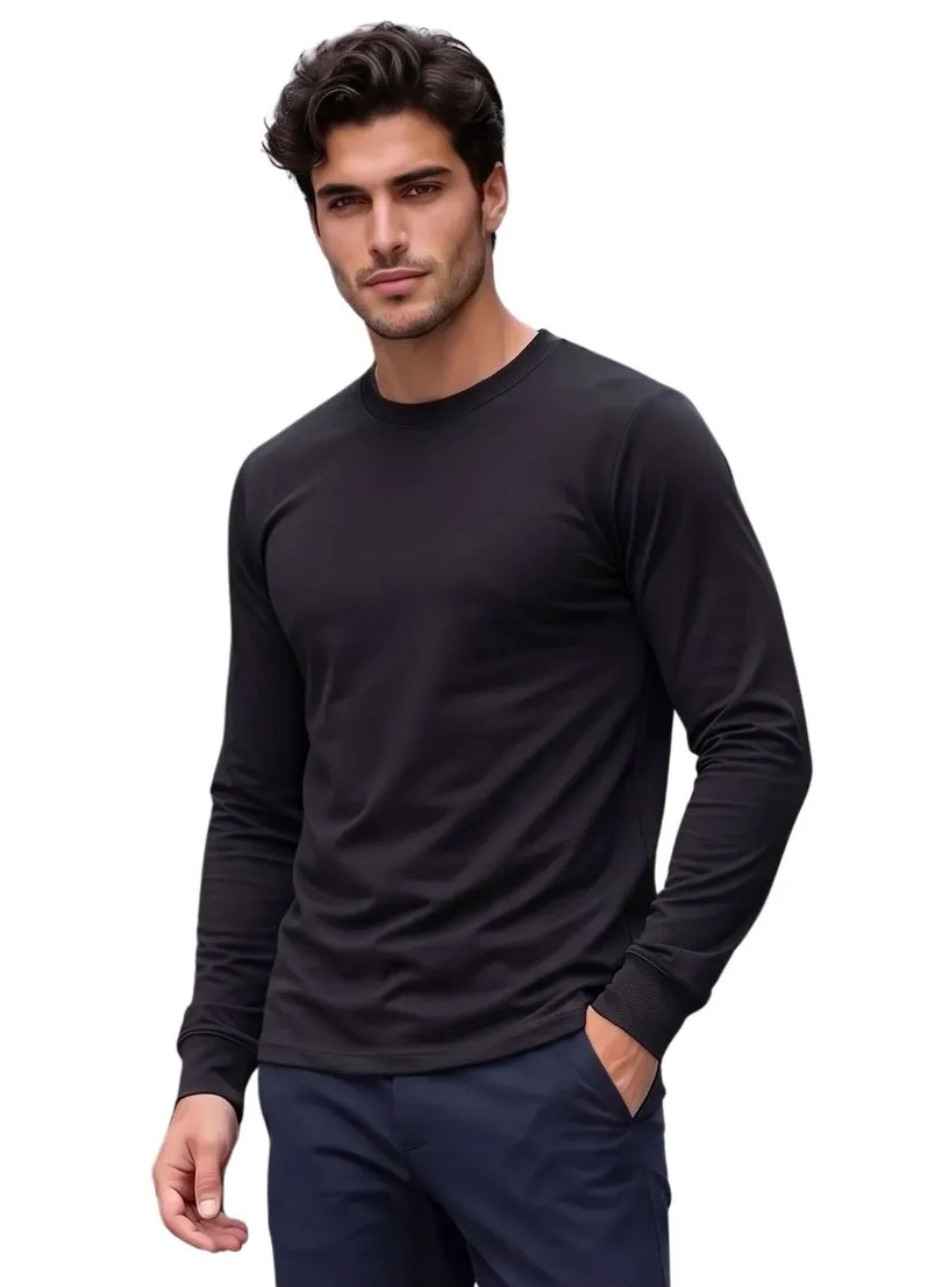 Camiseta Manga Larga Algodón, Negra, Gris, Blanco. Adulto 11-0