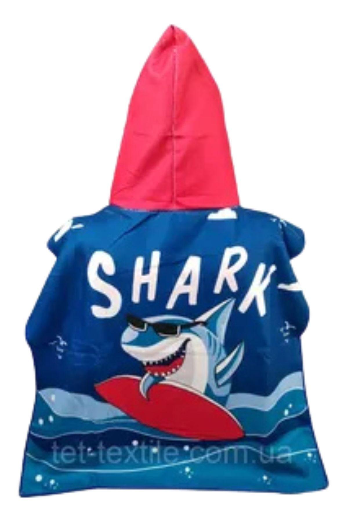 Toalla Playa Piscina Niño, Niña Capucha Diseños Tiburon Azul -4