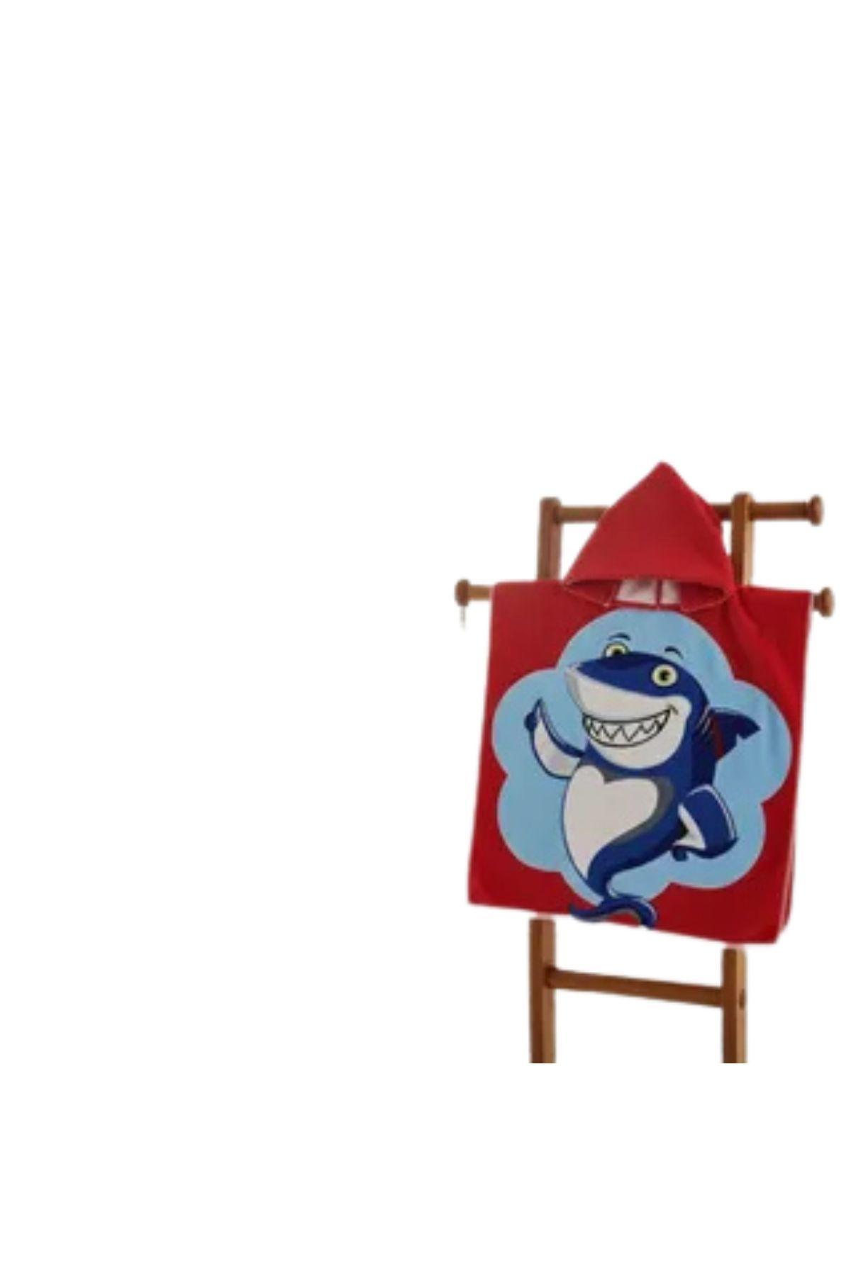 Toalla Playa Piscina Niño, Niña Capucha Diseños Tiburon Rojo -3