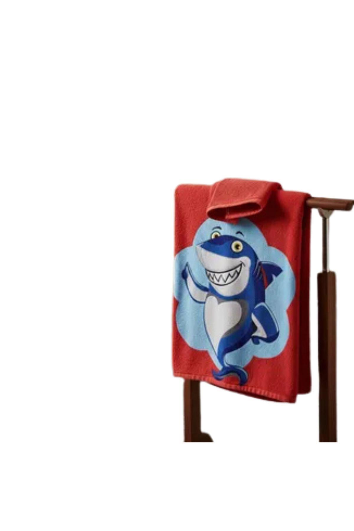 Toalla Playa Piscina Niño, Niña Capucha Diseños Tiburon Rojo -2