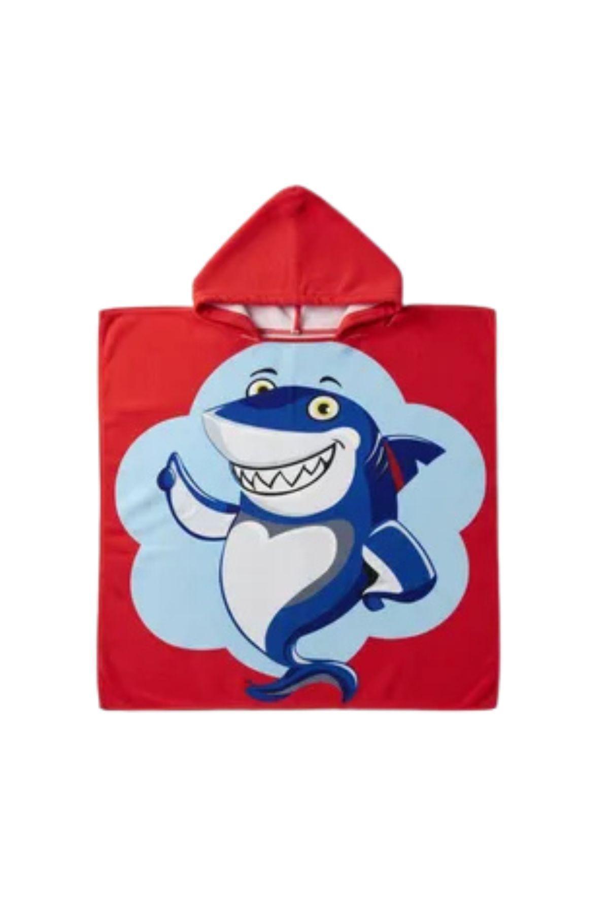 Toalla Playa Piscina Niño, Niña Capucha Diseños Tiburon Rojo -4