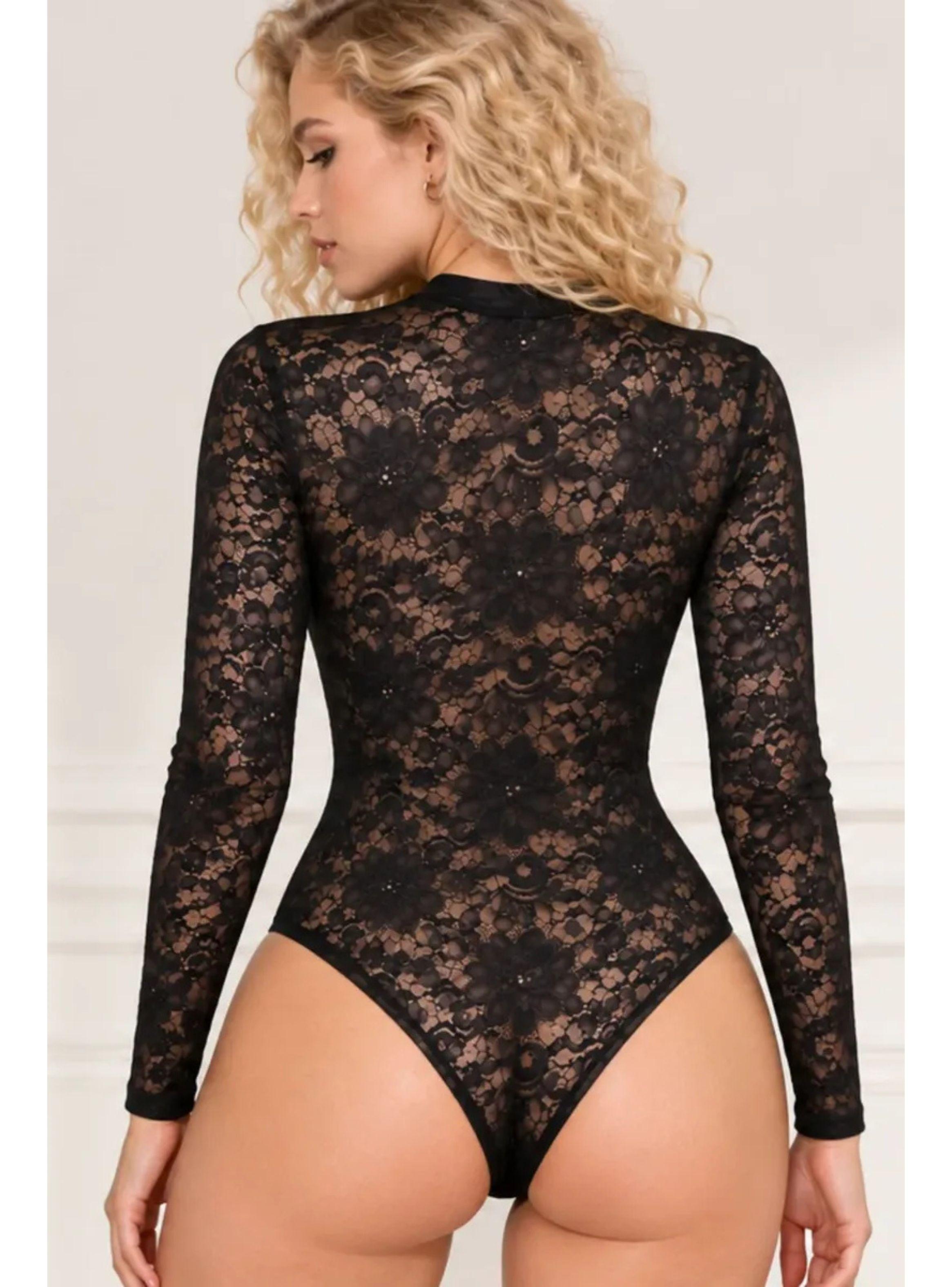 Body Mujer Encaje Manga Larga Cuello Alto Elegante Premium 2069-5