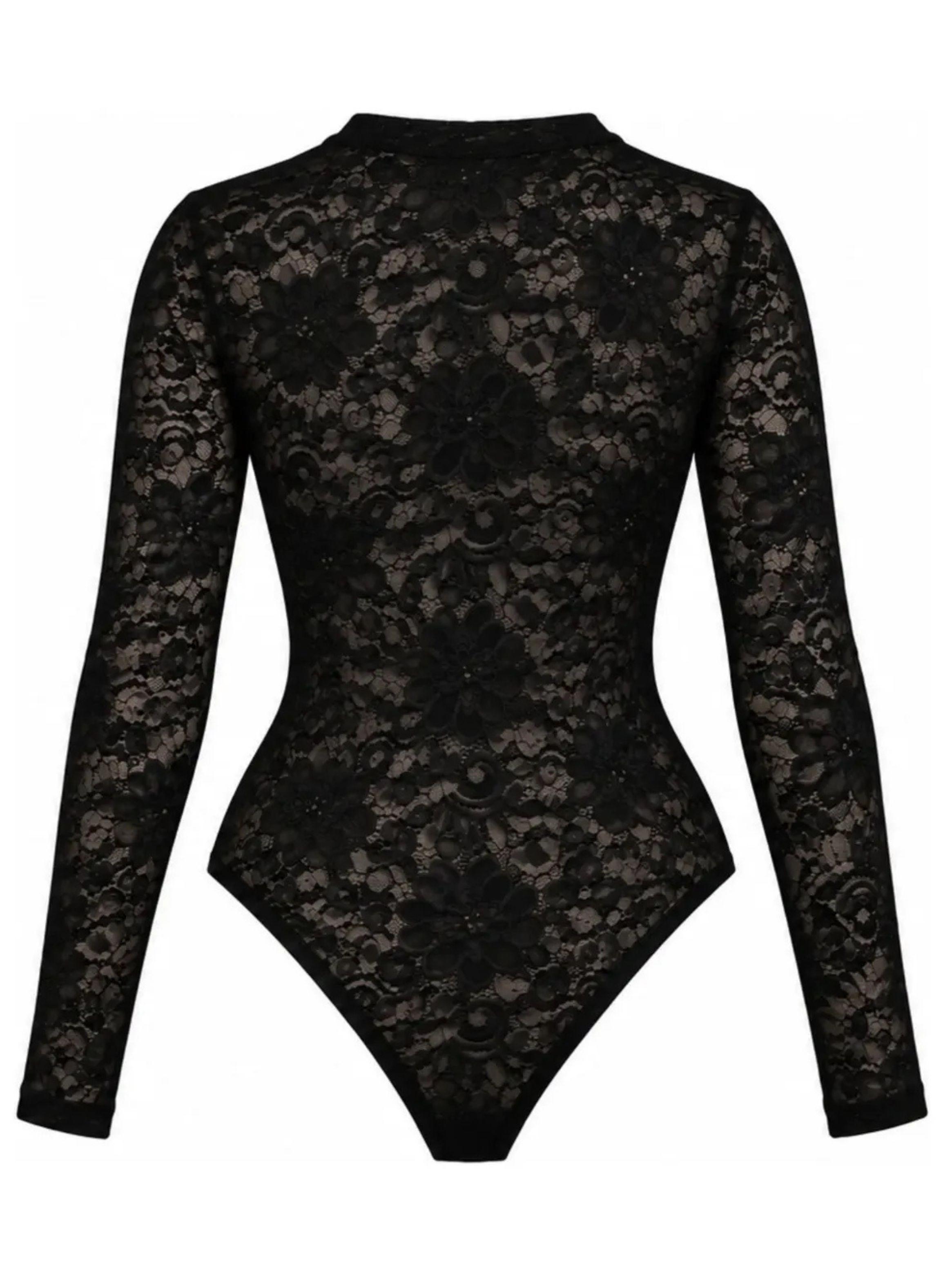 Body Mujer Encaje Manga Larga Cuello Alto Elegante Premium 2069-8