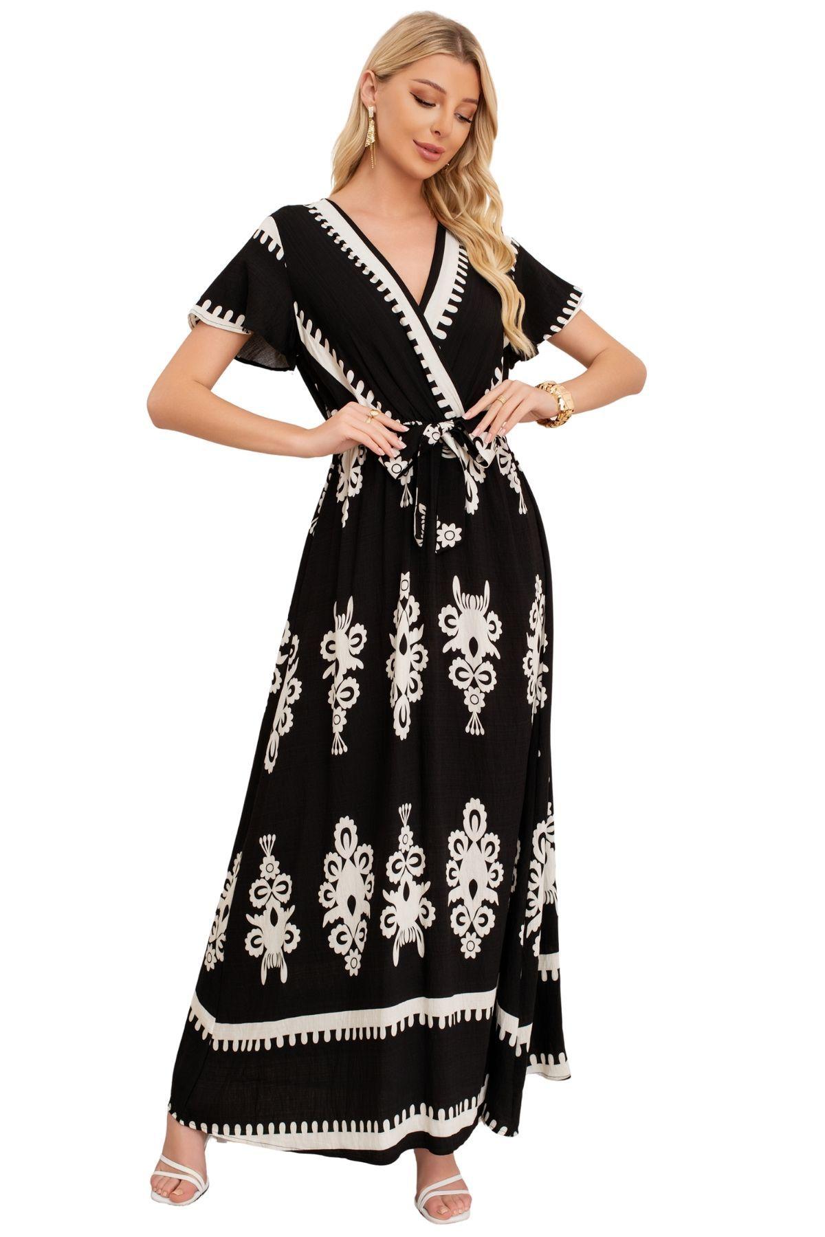 Maxi Vestido Largo Primavera Mujer. Abertura, Cuello V Crepe 3383-1